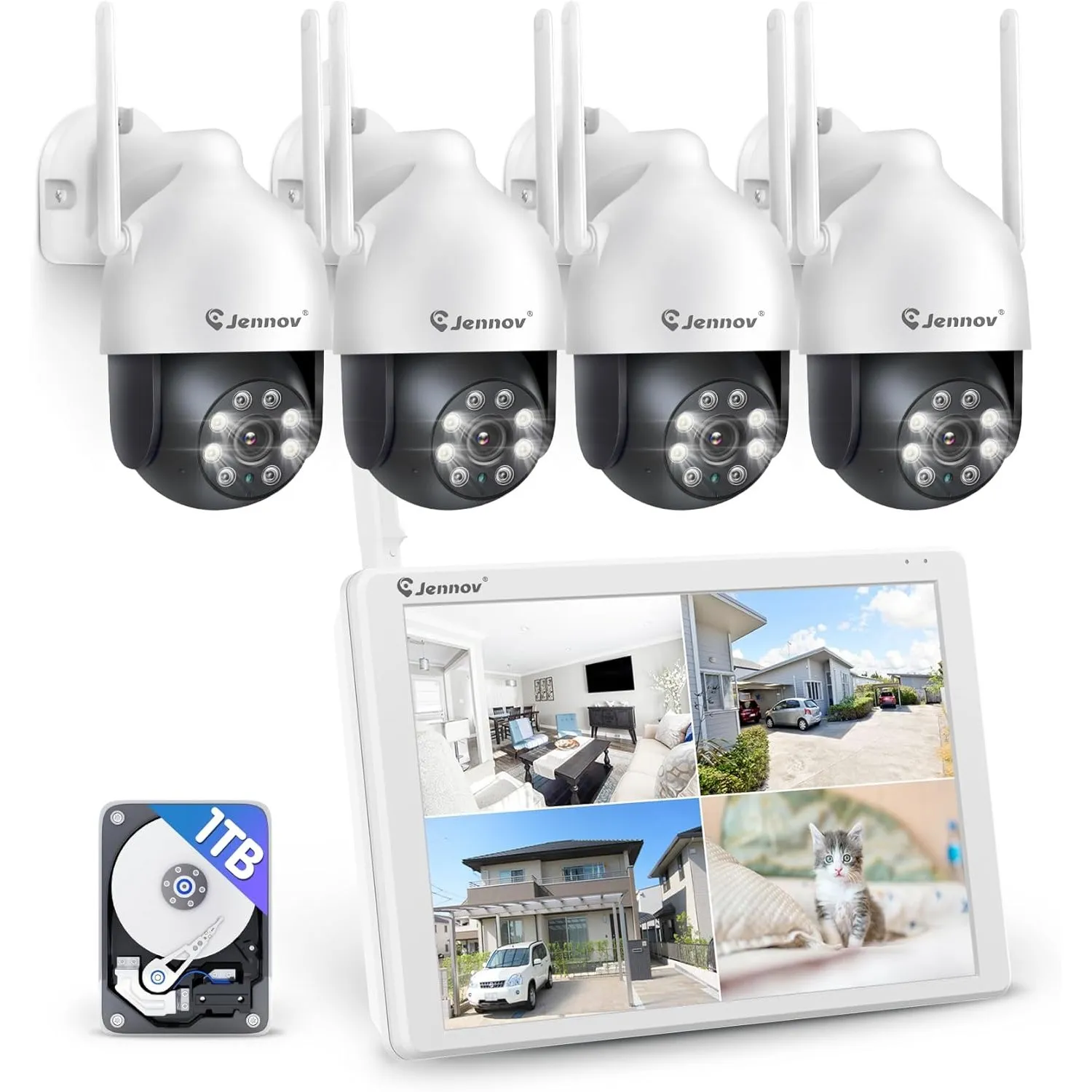 Jennov Überwachungskamera Set Aussen WLAN mit 10''Monitor 10CH Wireless NVR