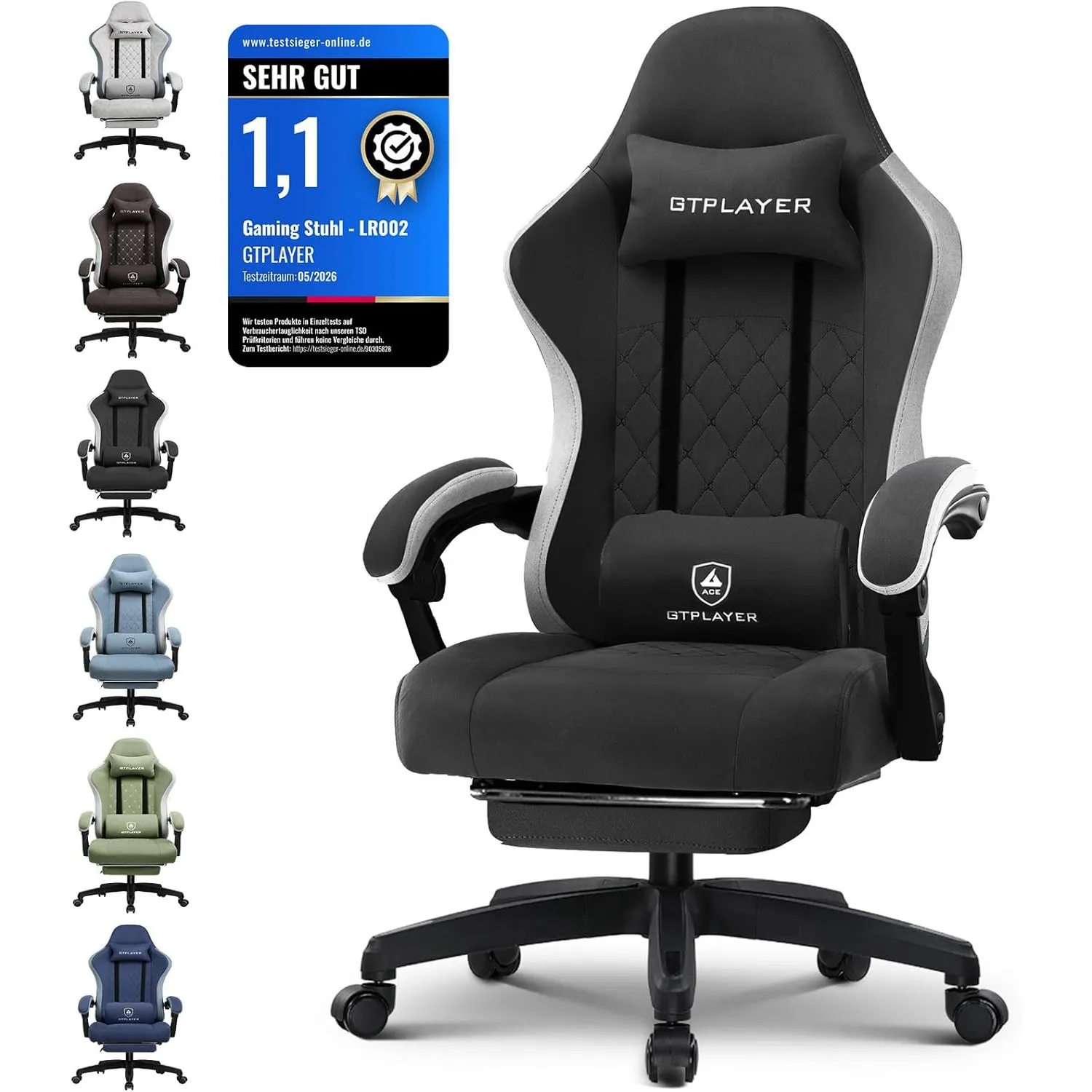 GTPLAYER Gaming Stuhl Ergonomischer Gaming Sessel Schreibtischstuhl mit Stoffoberfläche, Federsitzkissen, Verbindungsar…