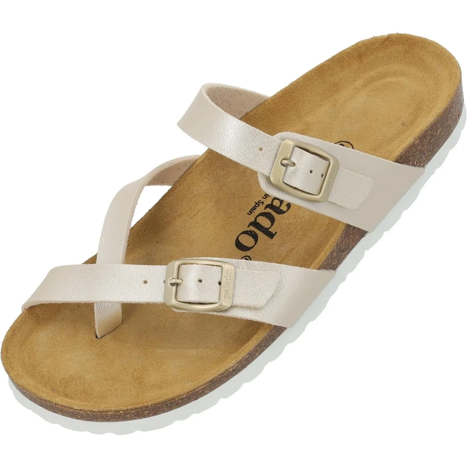Palado Pantoletten Damen Cres Metallic - elegante Sandalen Made in Spain - bequeme Hausschuhe mit dämpfendem Kork-Fußbe…