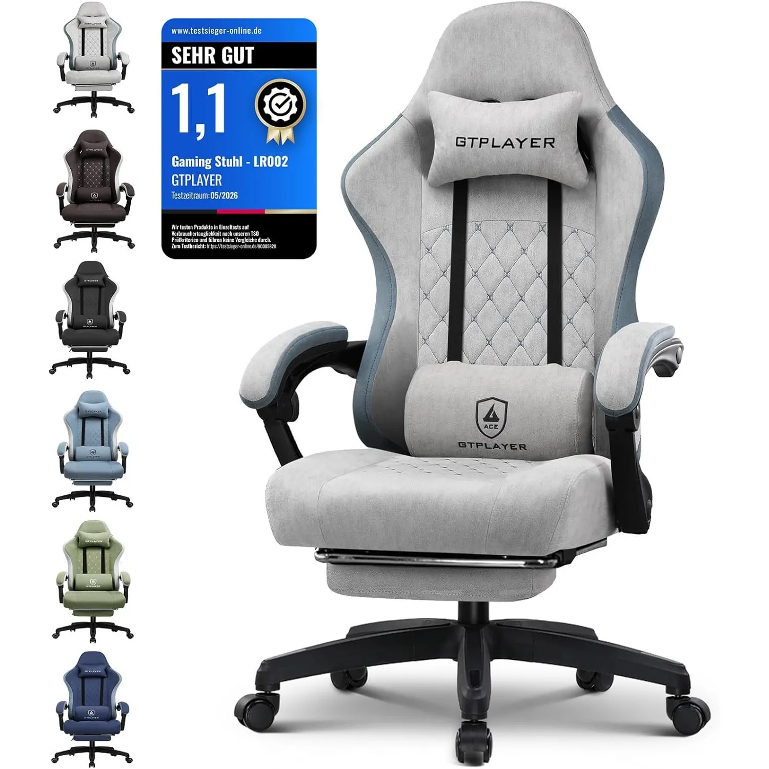 GTPLAYER Gaming Stuhl Ergonomischer Gaming Sessel Schreibtischstuhl mit Stoffoberfläche, Federsitzkissen, Verbindungsar…