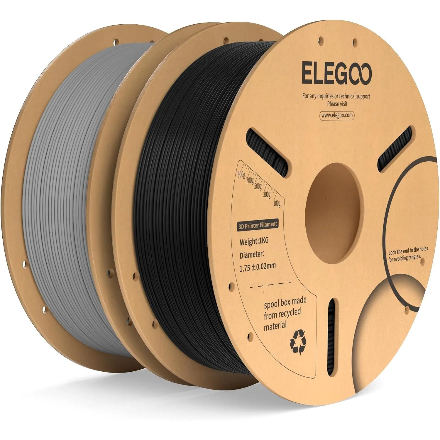 ELEGOO PLA+ Filament 1.75mm Schwarz & Grau 2KG