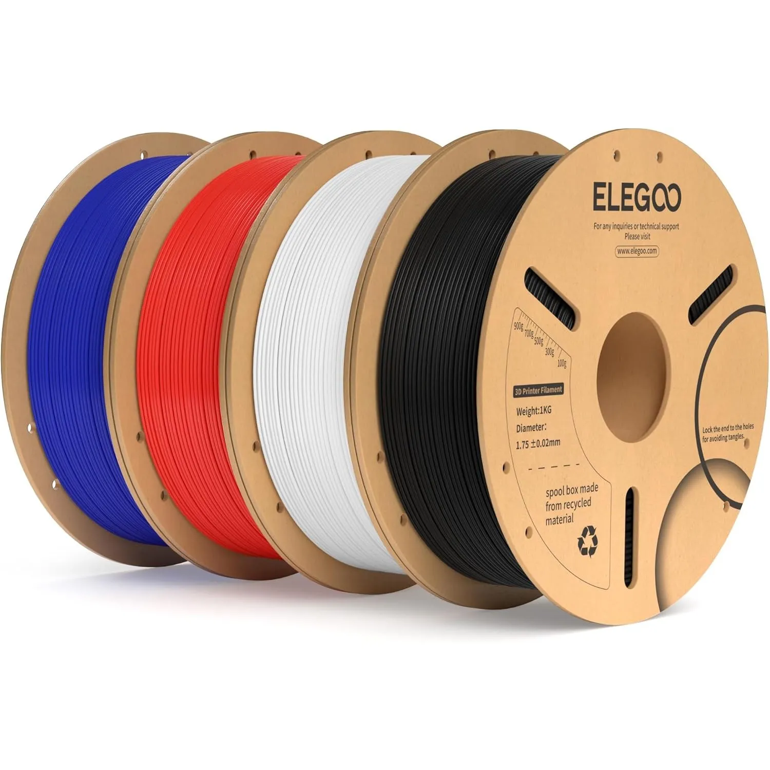 ELEGOO PLA+ Filament 1.75mm 4KG Schwarz/Weiß/Rot/Dunkelblau