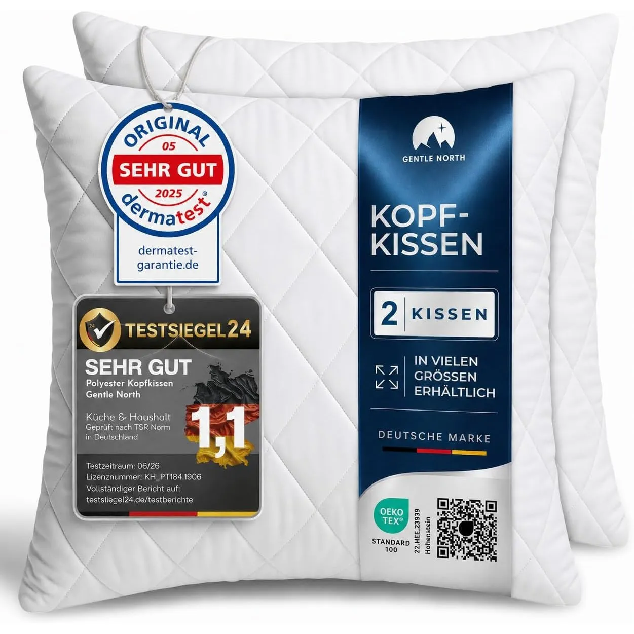 Gentle North Kopfkissen (30x30 cm groß) - 2er Set Kissen für Bett und als Dekokissen - Mit Reißverschluss für Füllung -…