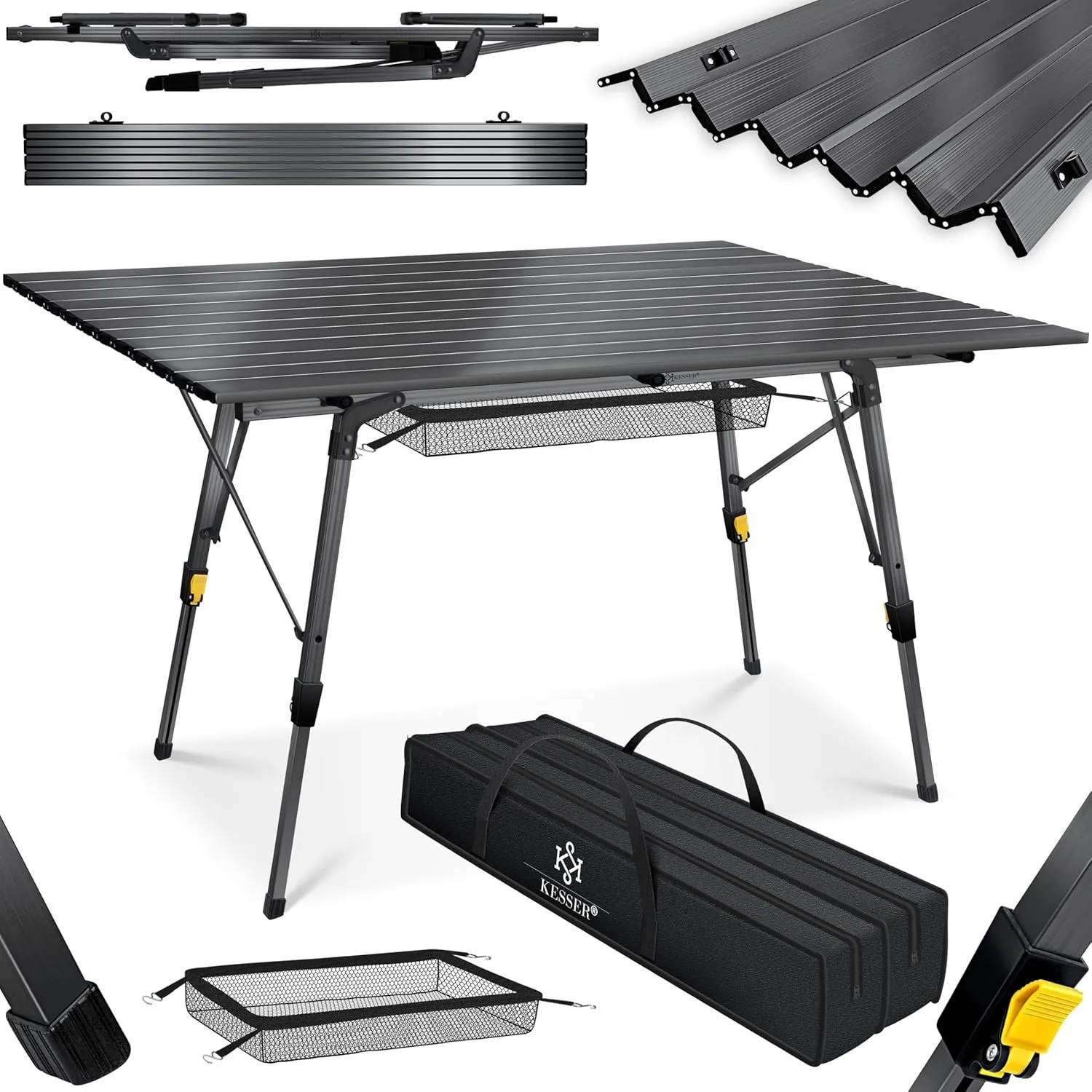 KESSER® Campingtisch faltbar Klapptisch mit Aluminiumrahmen Aufrollbare Tischplatte Falttisch klappbar Höhenverstellung…