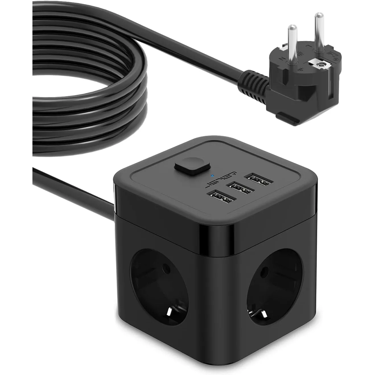 JSVER Steckdosenleiste USB, Mehrfachsteckdose Powercube überspannungsschutz 3 Fach mit 3 USB Steckdosenwürfel Schreibti…