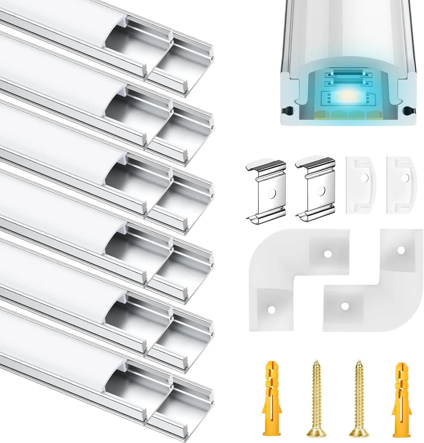 LED Aluminium Profil 12 x 1m LED Aluminium Profil mit Weiß Milchige Abdeckung, Endkappen, und Montageklammer für LED-St…