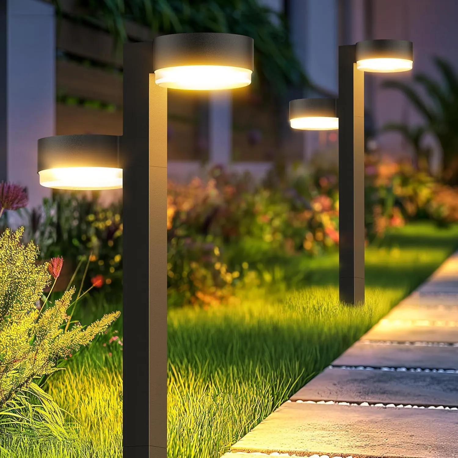 GEARLITE Solarlampen für Außen Garten, 4 Stück Moderne Solarleuchten für Außen Super Helle 8 Köpfe mit 96 LEDs, Warmwei…