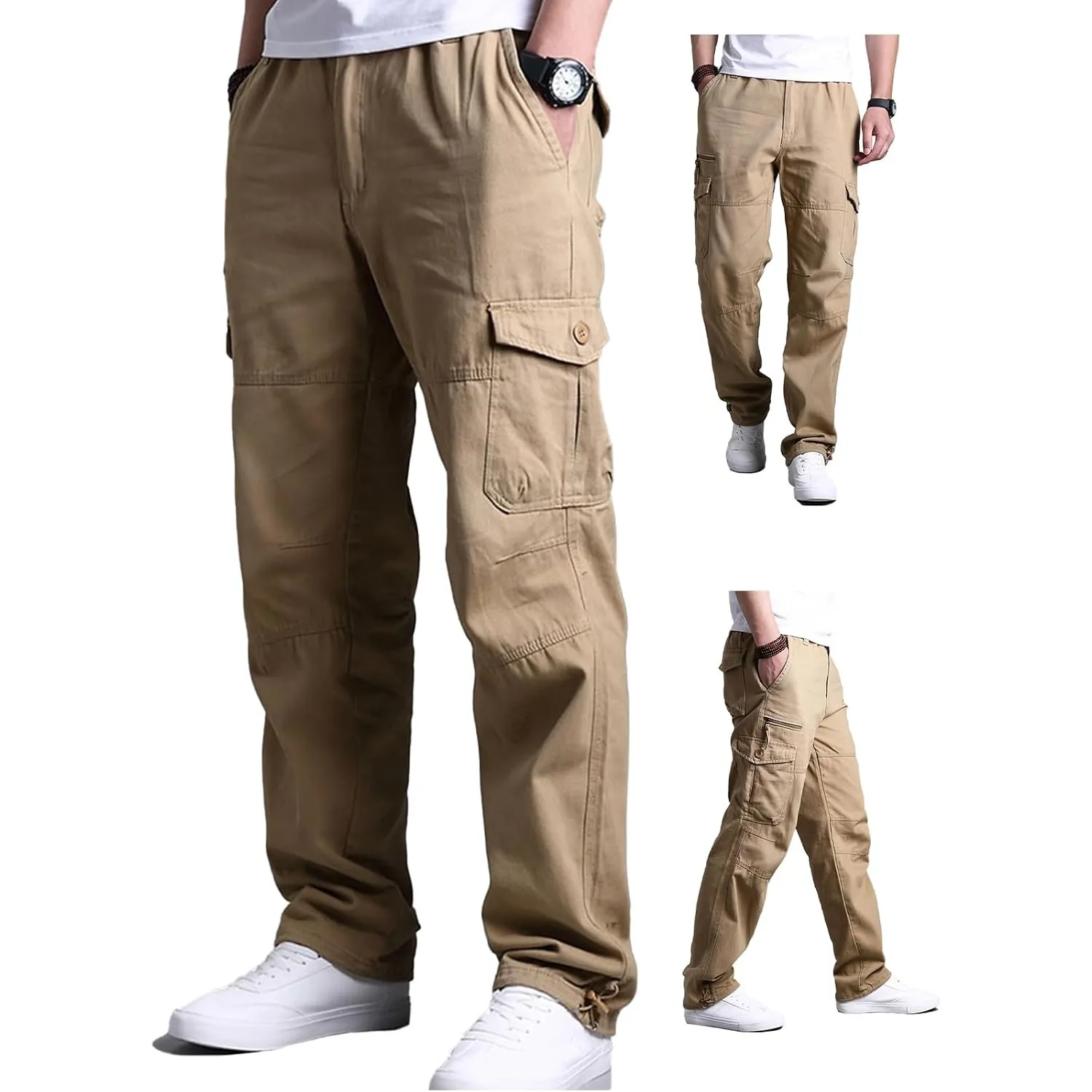 Aotoyou Cargohose Herren Baumwolle Cargo Hose Lang Freizeithose
