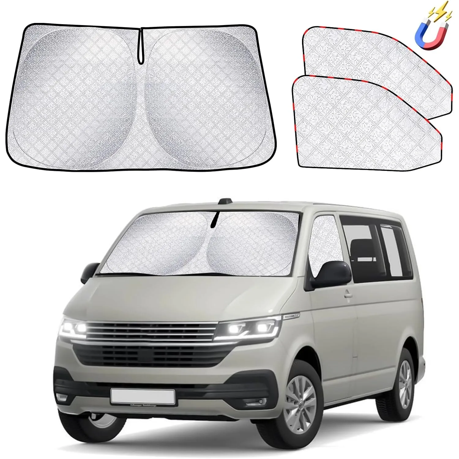 ZATOOTO Sonnenschutz Auto Frontscheibe passend für VW T5 T6, 3PCS Thermomatte Fahrerhaus, Auto Sonnenblende Frontscheib…