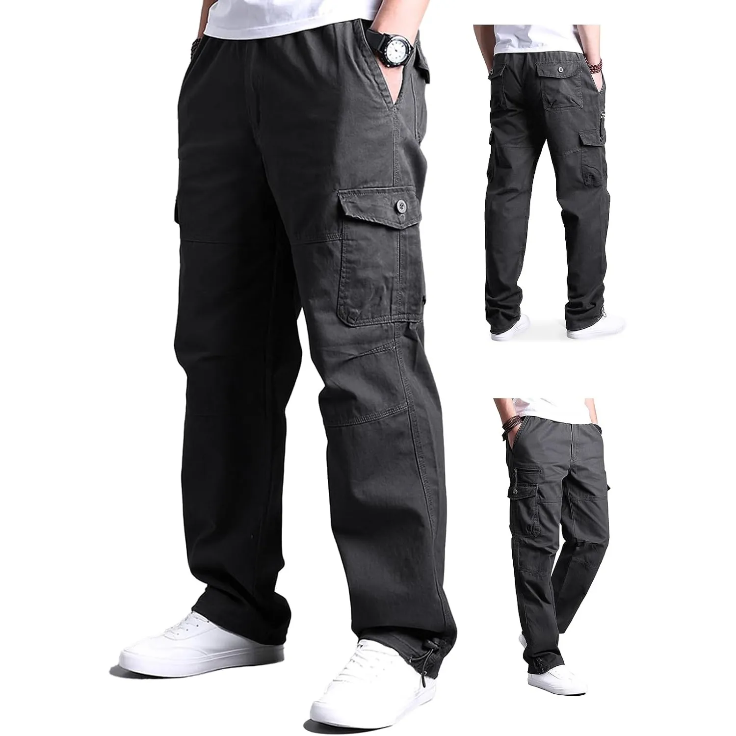 Aotoyou Cargohose Herren Baumwolle Cargo Hose Lang Freizeithose | Outdoorhose Wanderhose mit 7 Taschen und Elastische T…