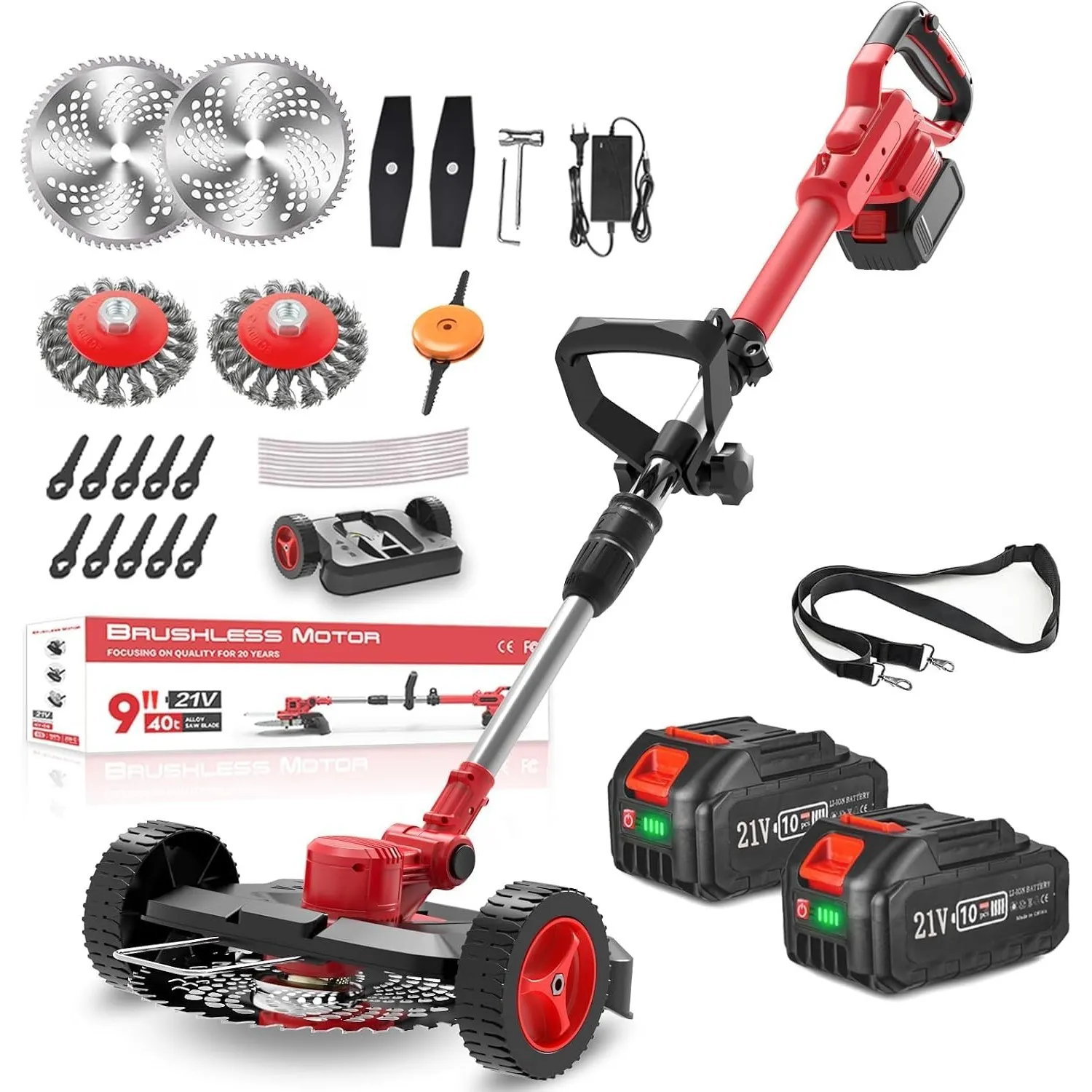 Unkrautbürste Rasentrimmer mit akku für Makita-Akkus,21V-4.0Ah mit 2 Akkus und Ladegerät, Freischneider Akku 20000U/min…