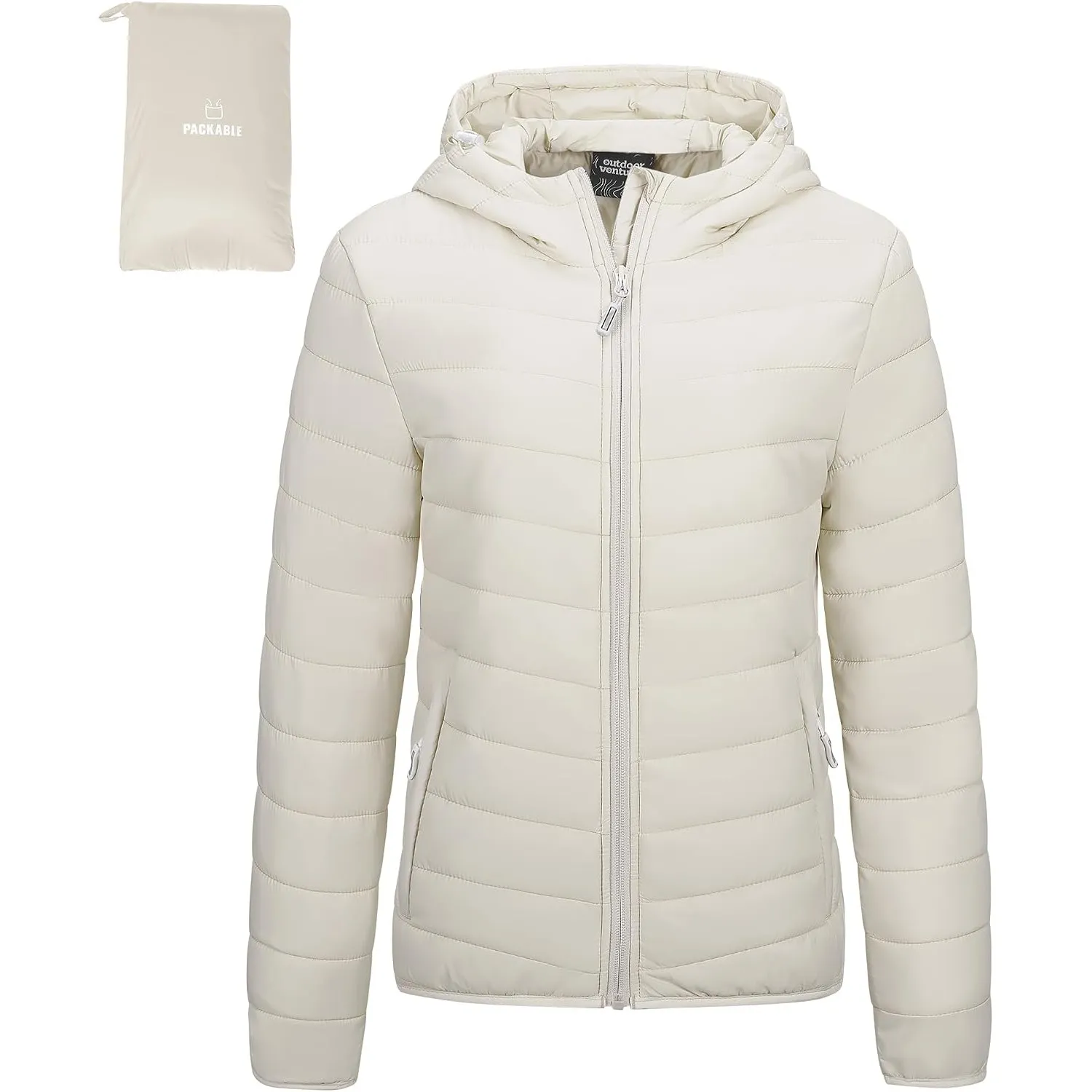 Outdoor Ventures Damen Steppjacke mit Kapuze Packbare Warme Pufferjacke