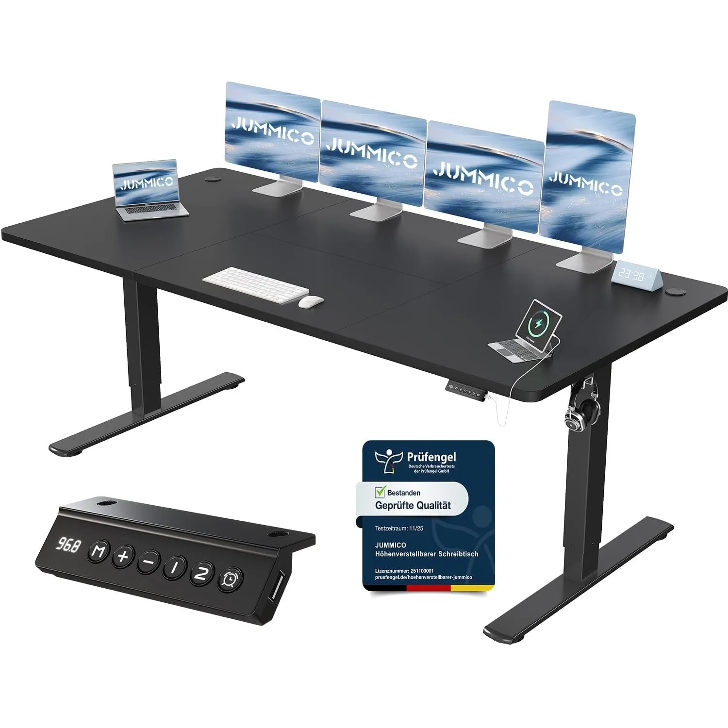 JUMMICO Höhenverstellbarer Schreibtisch mit USB-Ladeanschluss,Schreibtisch Höhenverstellbar Elektrisch 200 x 80 cm, Ste…