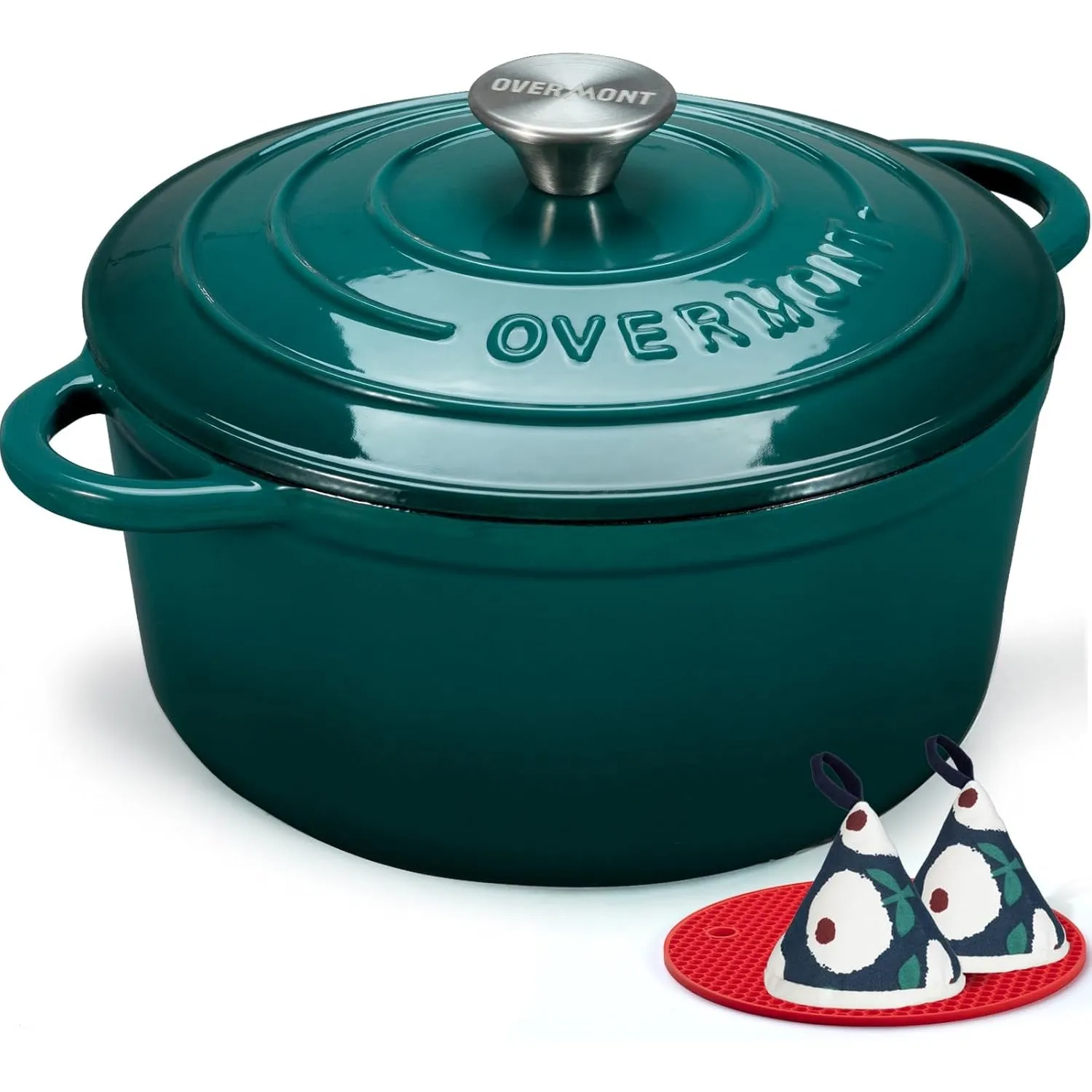 Overmont Bräter emaille Gusseisen Topf - Schmortopf 24cm backofengeeignet - mit Deckel und Kochbuch - für Küche Backen …