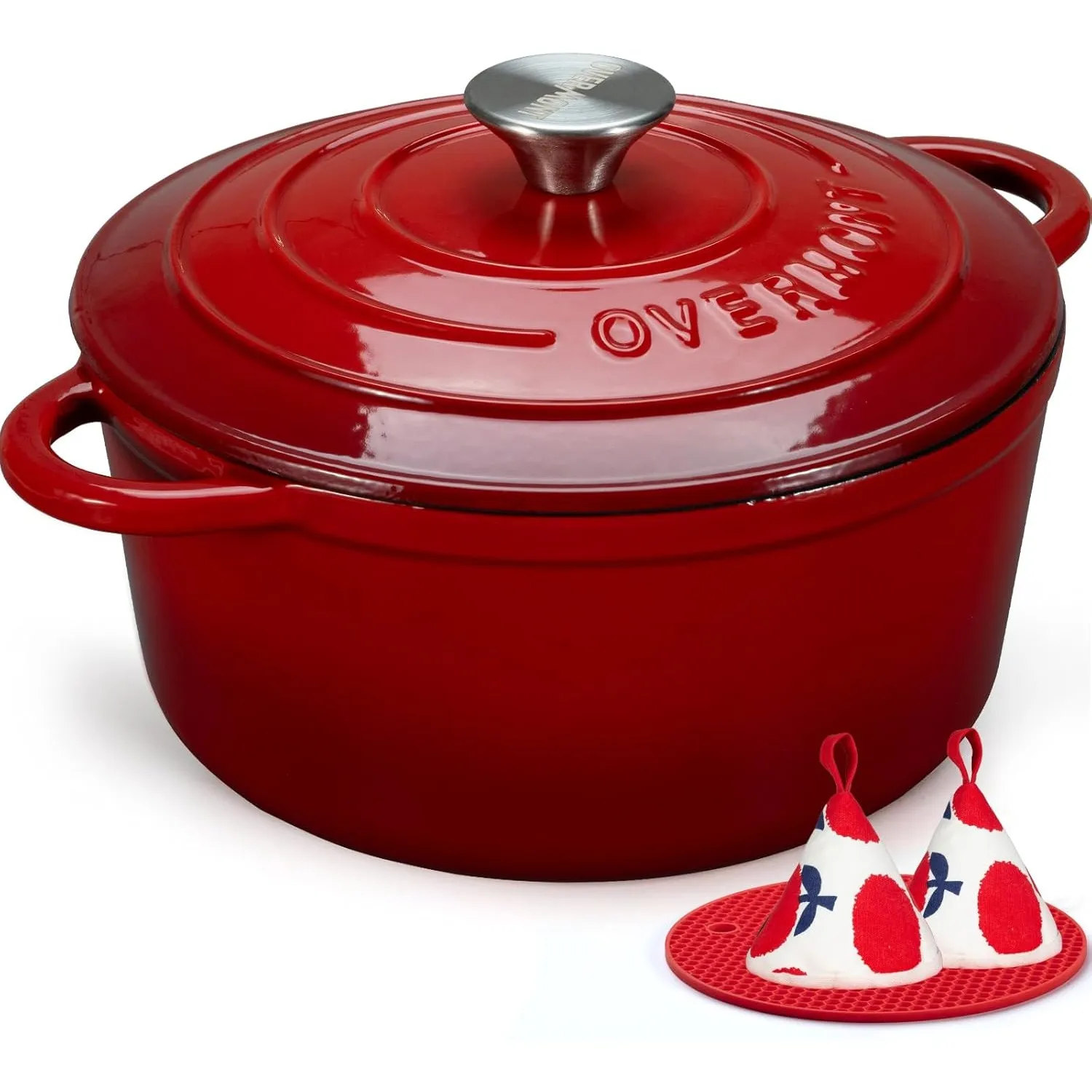 Overmont Bräter emaille Gusseisen Topf - Schmortopf 28cm backofengeeignet - mit Deckel und Kochbuch - für Küche Backen …