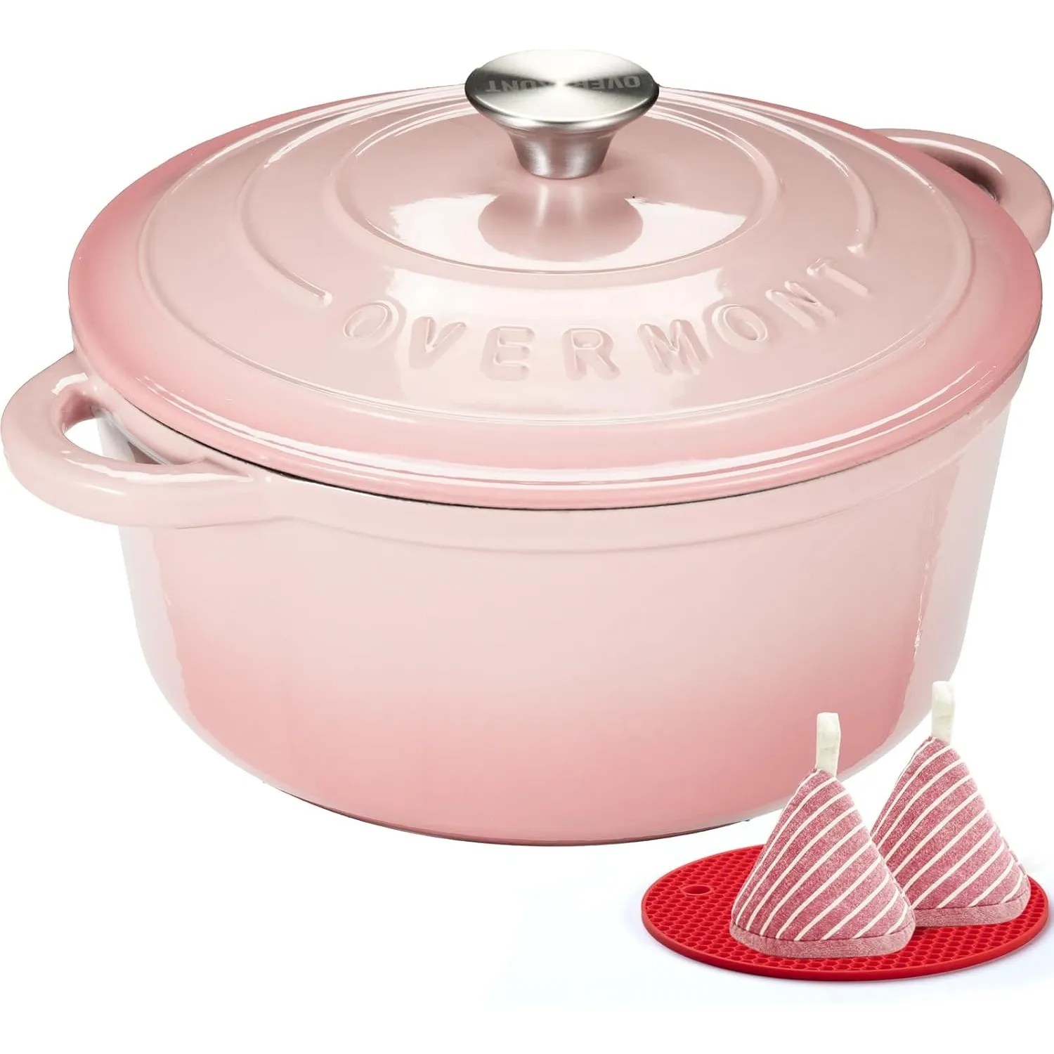 Overmont Bräter emaille Gusseisen Topf - Schmortopf 24cm backofengeeignet - mit Deckel und Kochbuch - für Küche Backen …