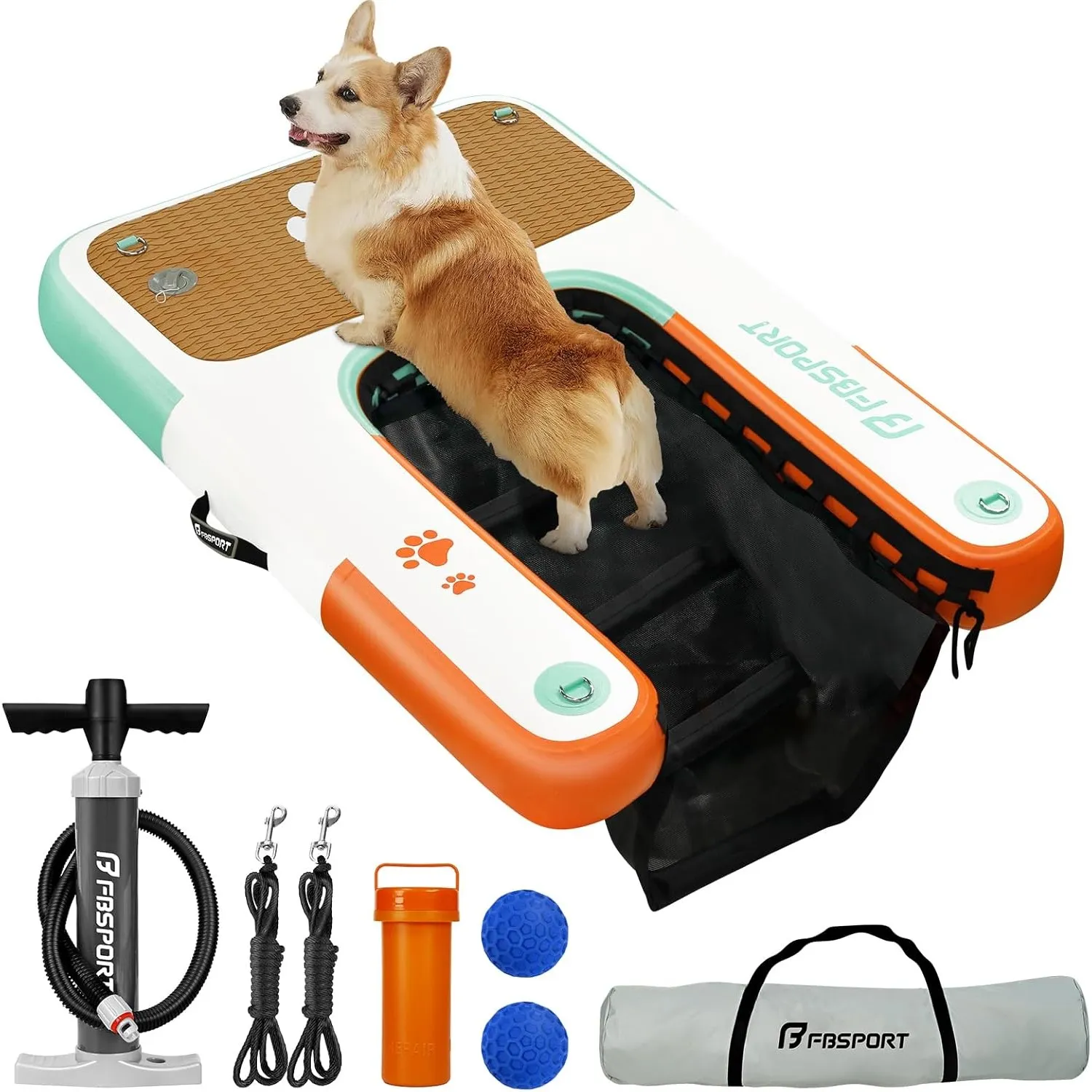 FBSPORT Hunderampe Aufblasbare Hunde Wasserrampe, Hundeboot Rampe Schwimmende Dock Leiter für Pool, Boot, Seen, rutschf…