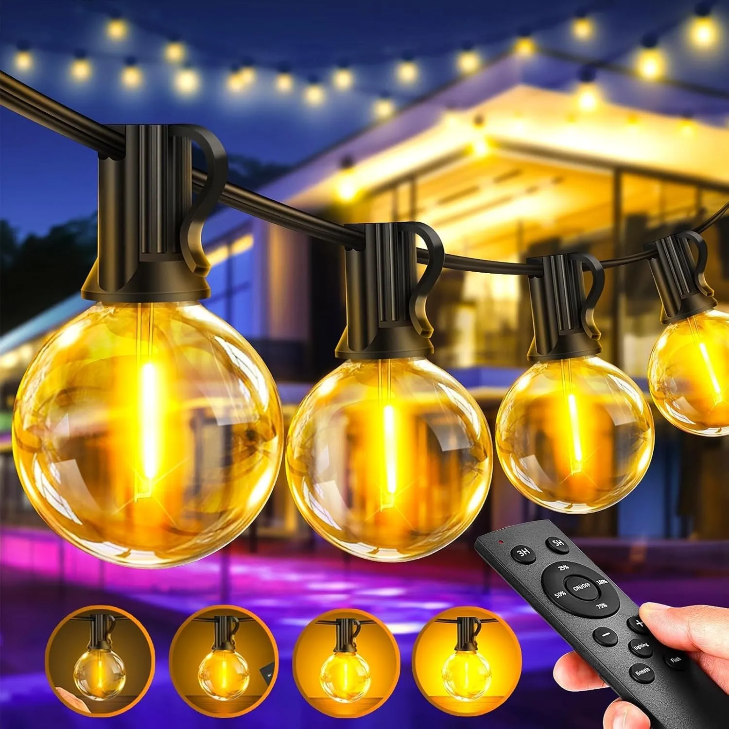 Lichterkette Outdoor Außen LED Strom - 30M Lichterketten mit Fernbedienung | Wasserdicht Dimmbar Warmweiß 3 Lichtmodi A…