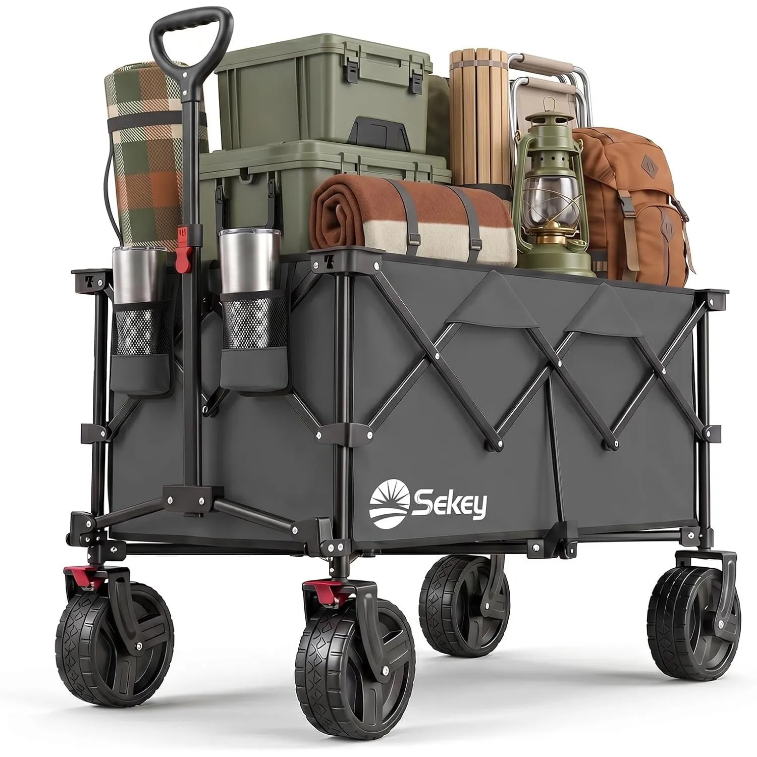 Sekey XXL Plus 4011 Bollerwagen Faltbar 200L 200KG All-Terrain Reifen | Faltbollerwagen Extra Breite Räder mit Bremse H…