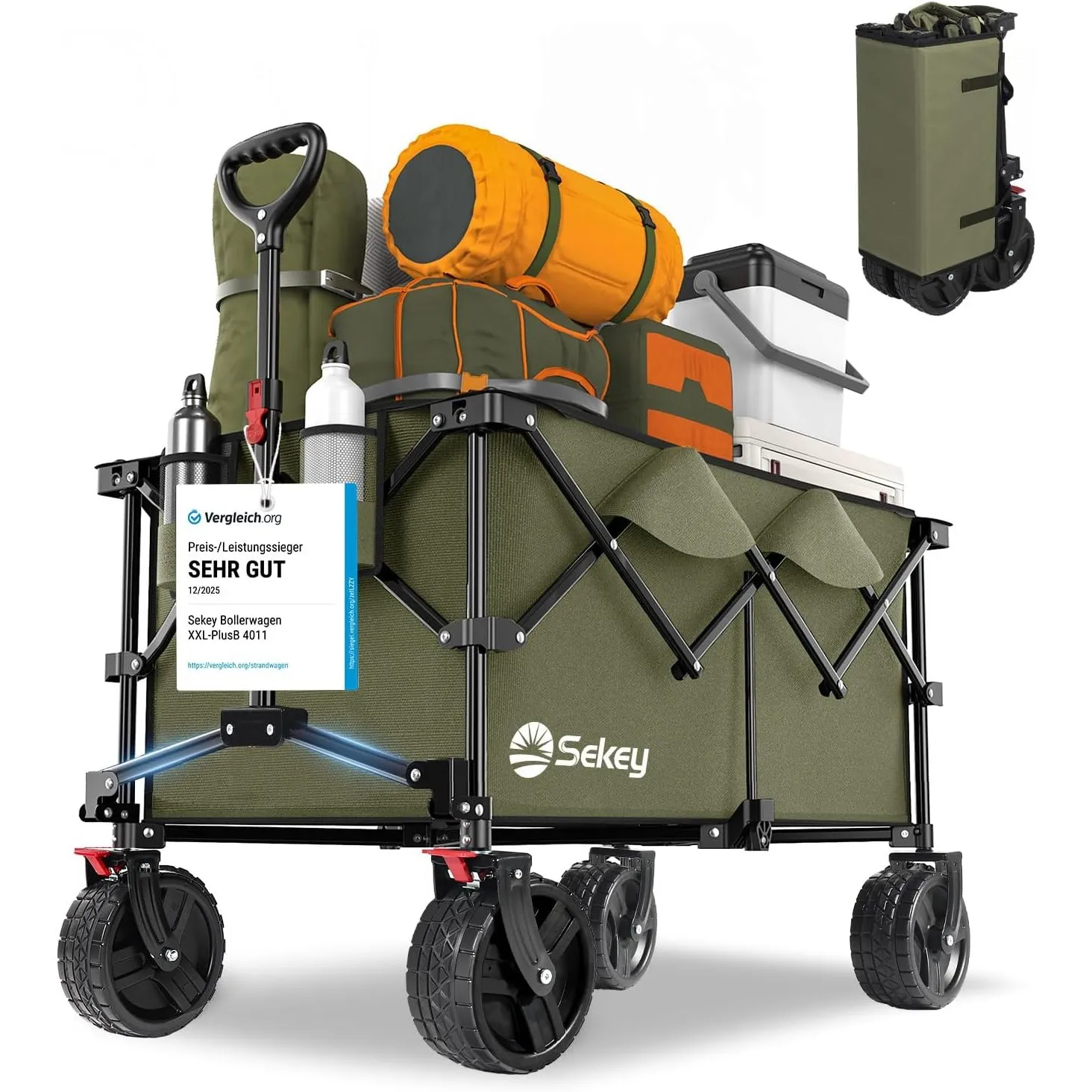Sekey XXL Plus Bollerwagen Faltbar mit Bremsen 200L 200KG Belastbar, Extra Breite Reifen All Terrain Bollerwagen, Paten…