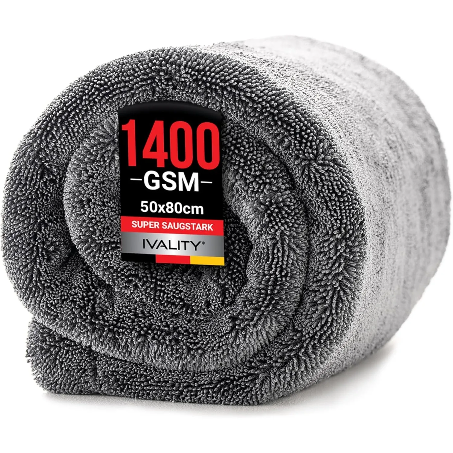 Ivality® Auto Trockentuch XXL 80x50 cm – 1400 GSM Ultra Saugstarke Mikrofasertücher für Autopflege und Motorrad, Fussel…