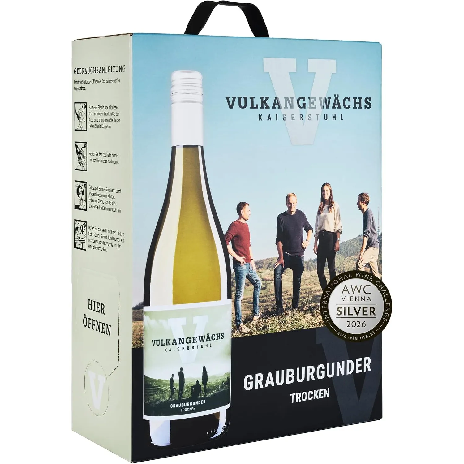 Vulkangewächs Grauburgunder Wein-Box 3 Liter QbA trocken - SILBER 2026 AWC Vienna - Weisswein vom Lößboden mit kräftige…