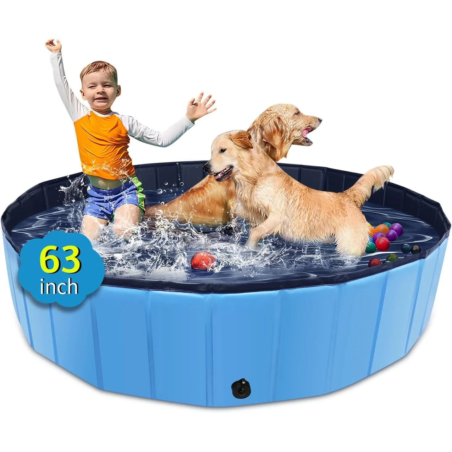CACSPS Faltbarer Hundepool, 160 x 30,5 cm, Kinderpool mit hartem Kunststoff, rutschfeste Hundebadewanne für den Außenbe…