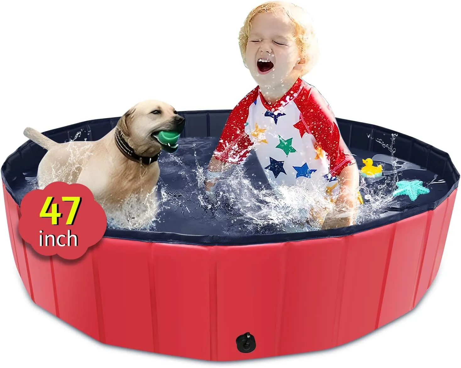CACSPS Foldable Dog Pool, 120 x 30.5 cm, Kids Pool with Hard Plastic, Non-Slip Dog Bathtub for Outdoor, Backyard, Foldi…