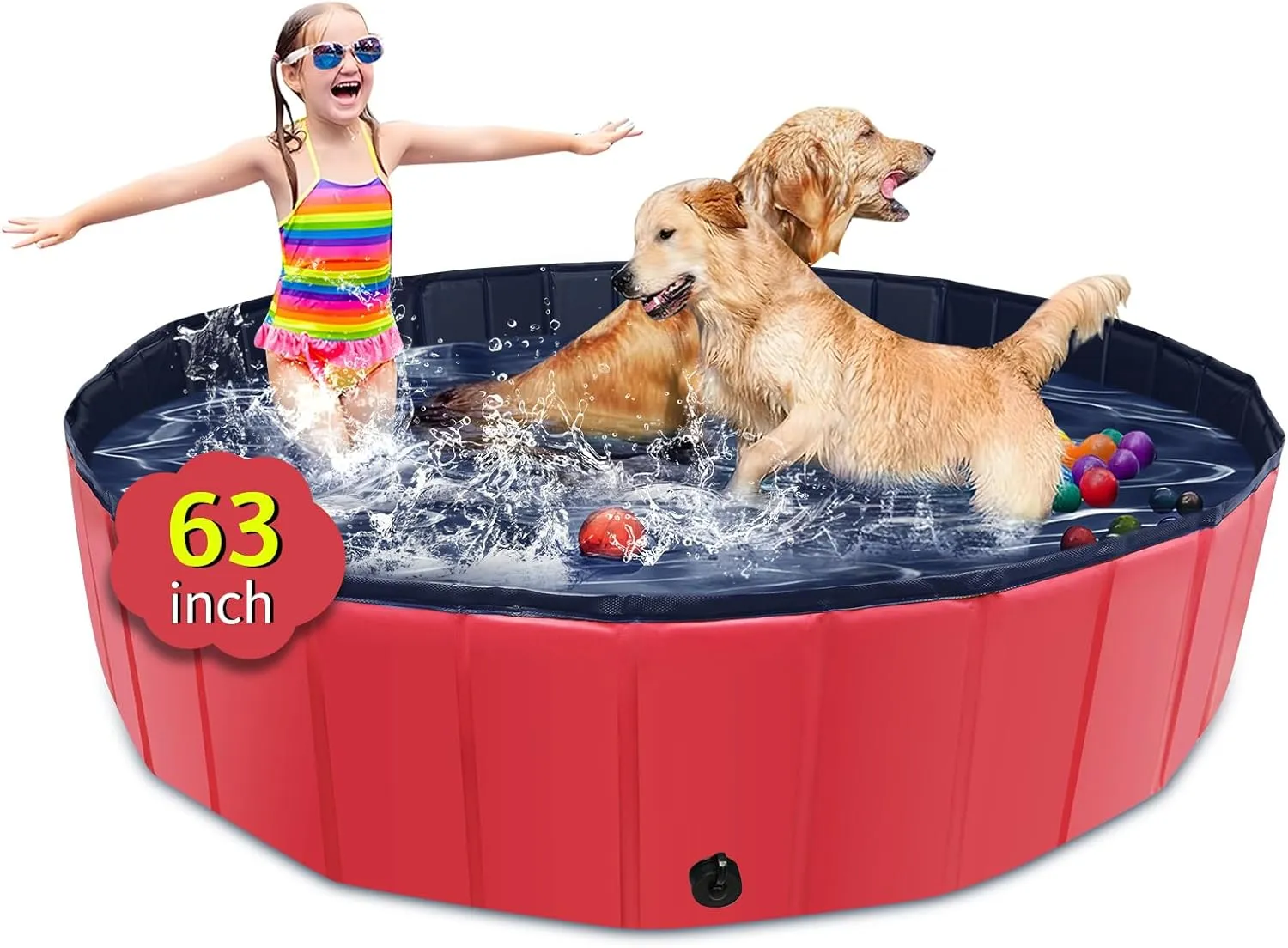 CACSPS Foldable Dog Pool, 160 x 30.5 cm, Kids Pool with Hard Plastic, Non-Slip Dog Bathtub for Outdoor, Backyard, Folda…