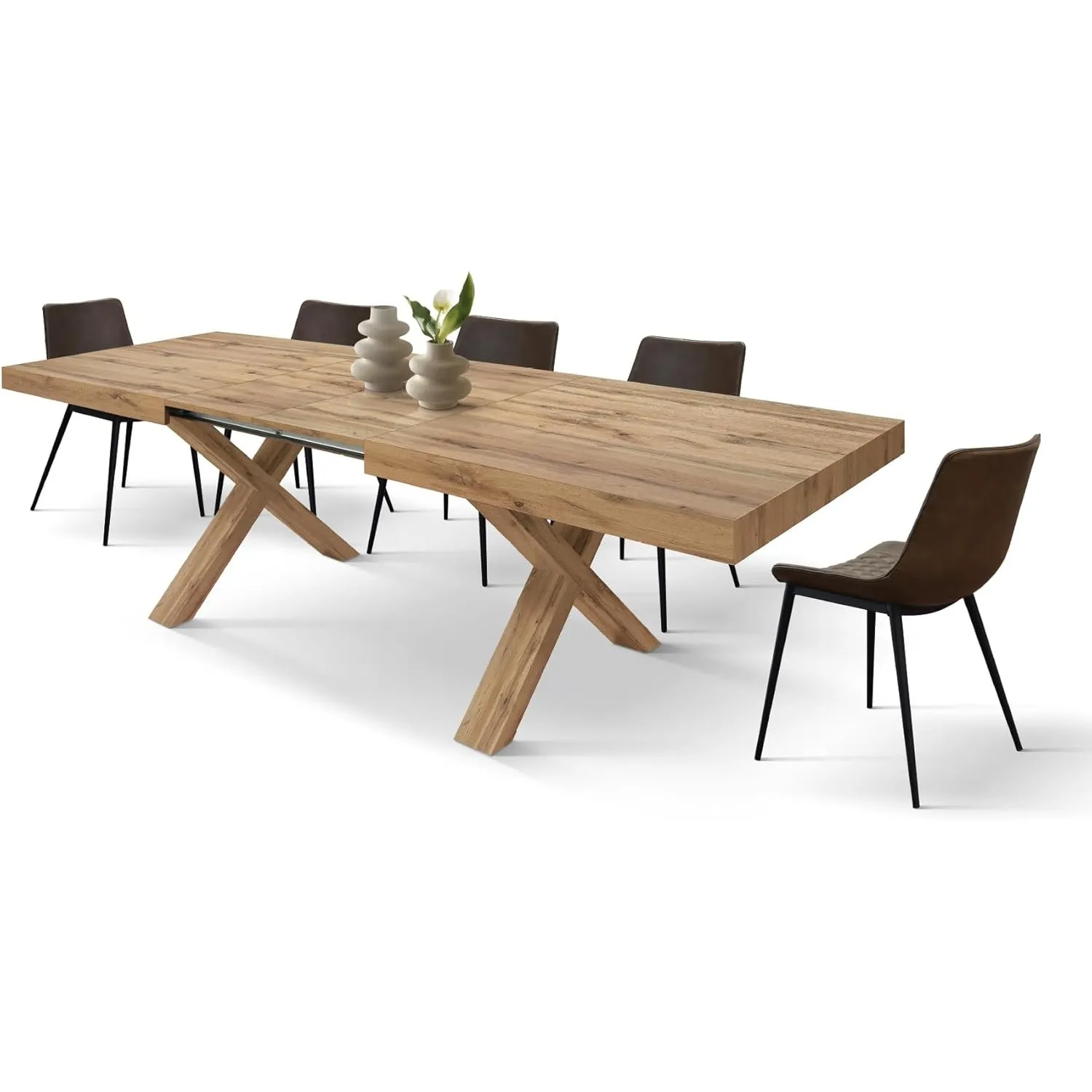 PAZZO DESIGN Ausziehbarer Tisch Marco, Wohnzimmertisch, Küchentisch, Kreuzbeine X Eiche, hergestellt in Italien, rustik…
