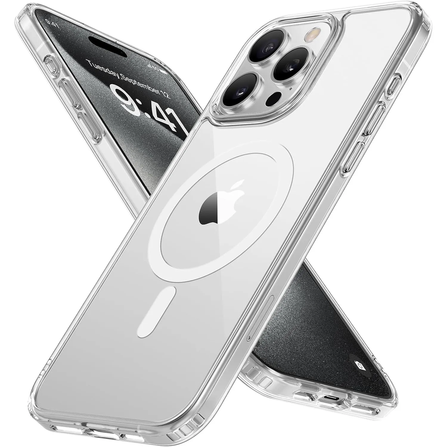 Miracase für iPhone 15 Pro Hülle mit Magsafe & 9H+ Panzerglas, Klar