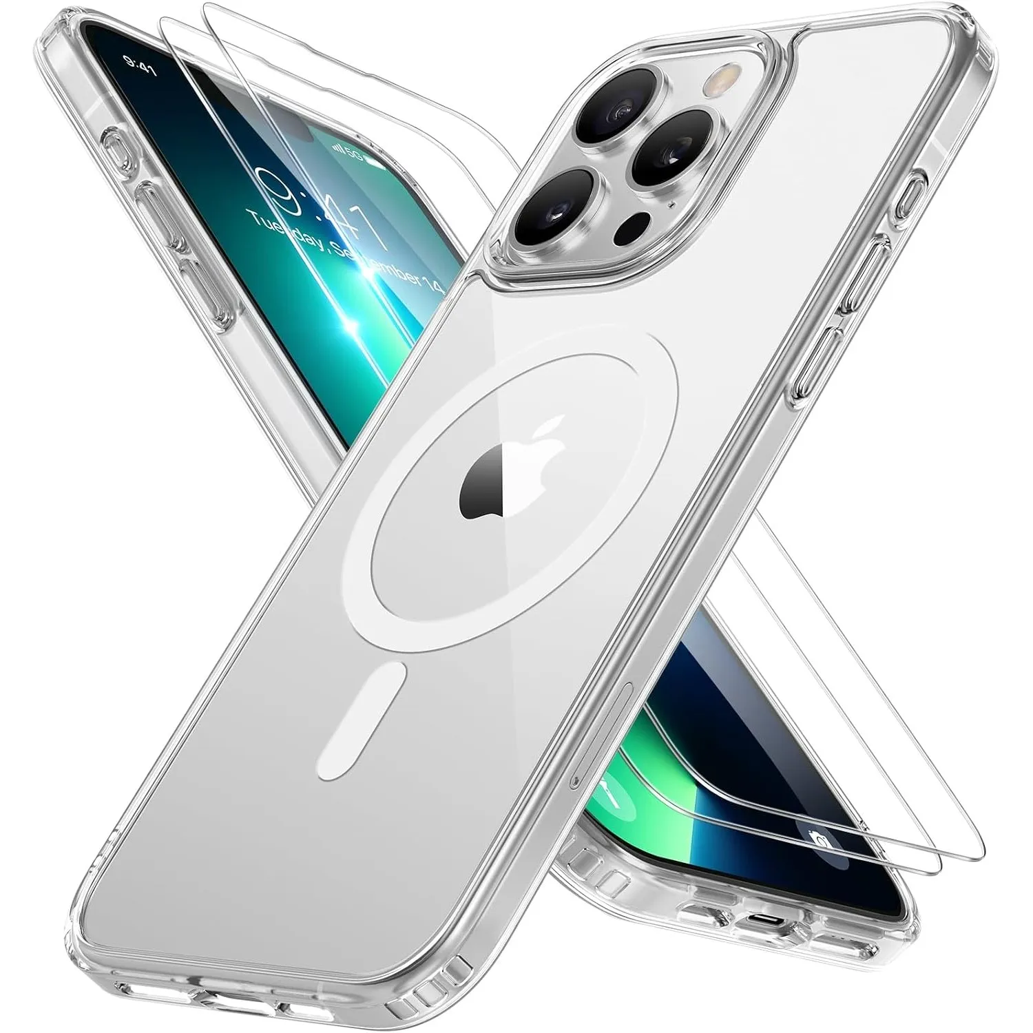 Miracase für iPhone 13 Pro Hülle mit Magsafe & 9H+ Panzerglas, Klar