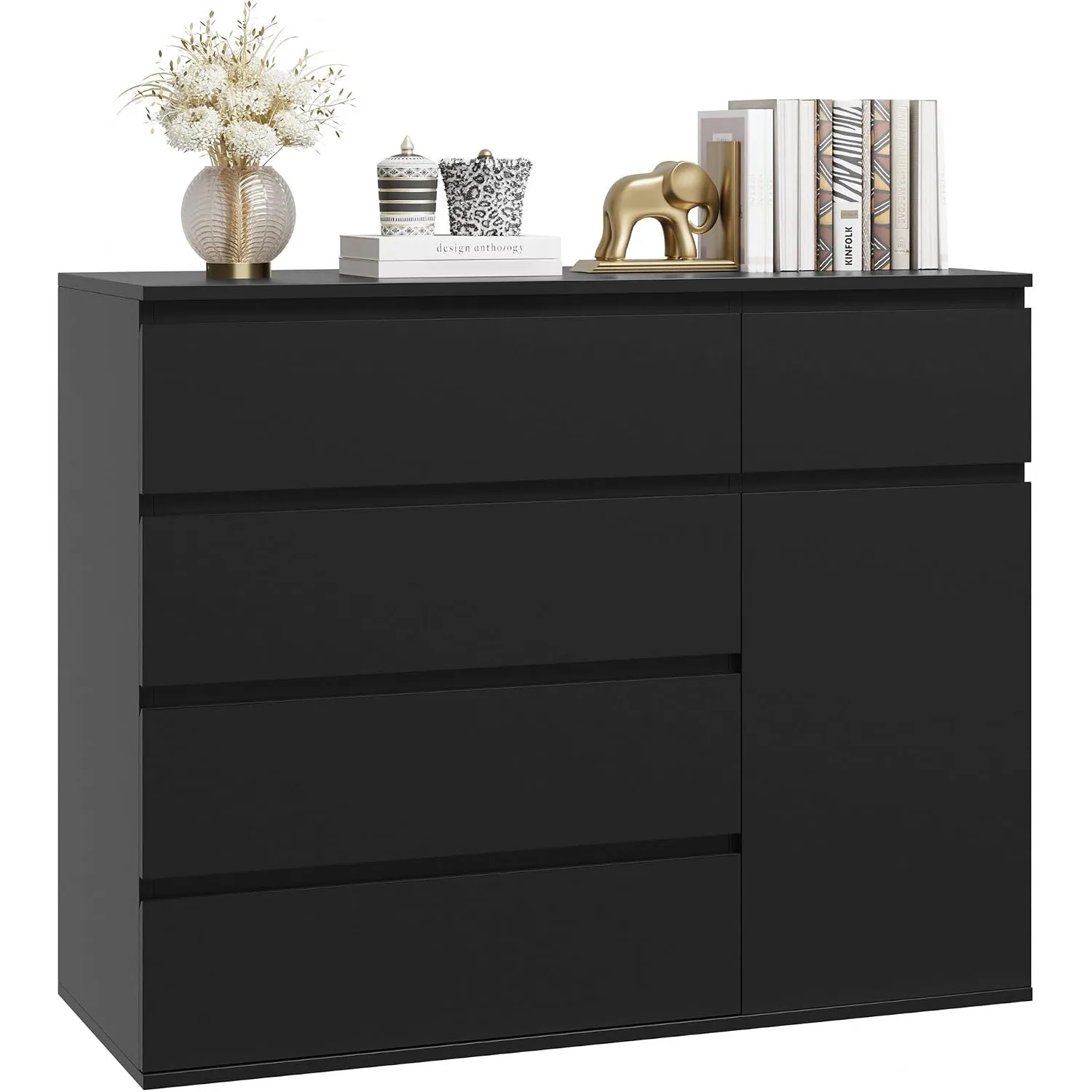 FOREHILL Kommode Schwarz, Schubladenschrank, Sideboard für Schlafzimmer