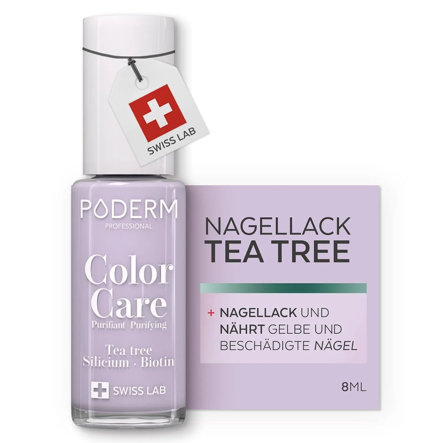 PODERM Pflegelack mit Tea Tree - Flieder | Swiss Lab - 8ML | Angereichert mit Tea Tree, Silizium & Biotin | Reinigt, Kl…