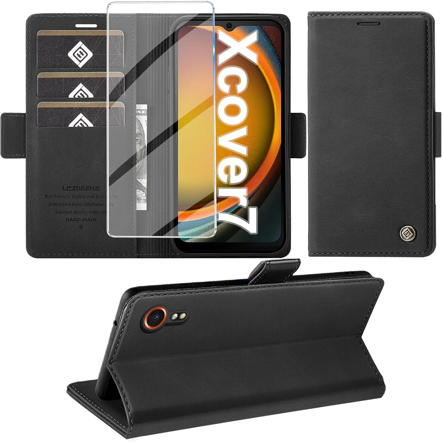 Giyer Handyhülle für Samsung Galaxy Xcover 7 Hülle mit Displayschutzfolie, Schutzhülle Galaxy Xcover 7 PU Leder Wallet …