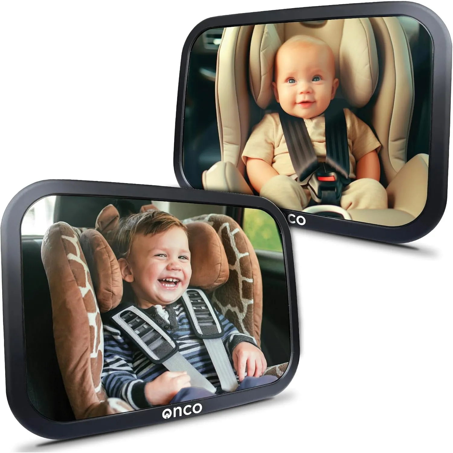 Onco Baby Autospiegel für den Rücksitz - 360° Drehbar (2er-Pack) | Das bruchsichere Doppelpack Rückspiegel bietet ein k…