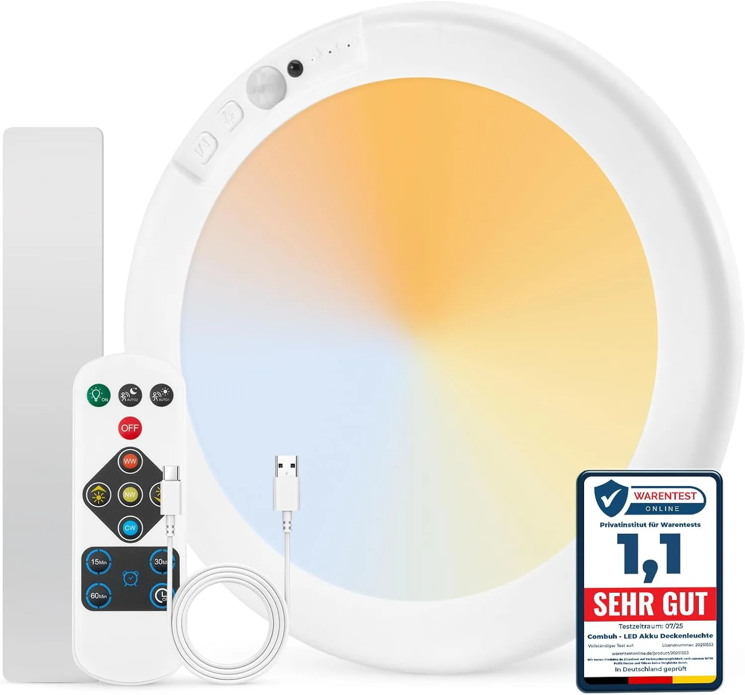 Combuh Battery Lamp with Motion Sensor Ceiling Light Garage without Power Connection No Drilling 85 Days Running Time 6…