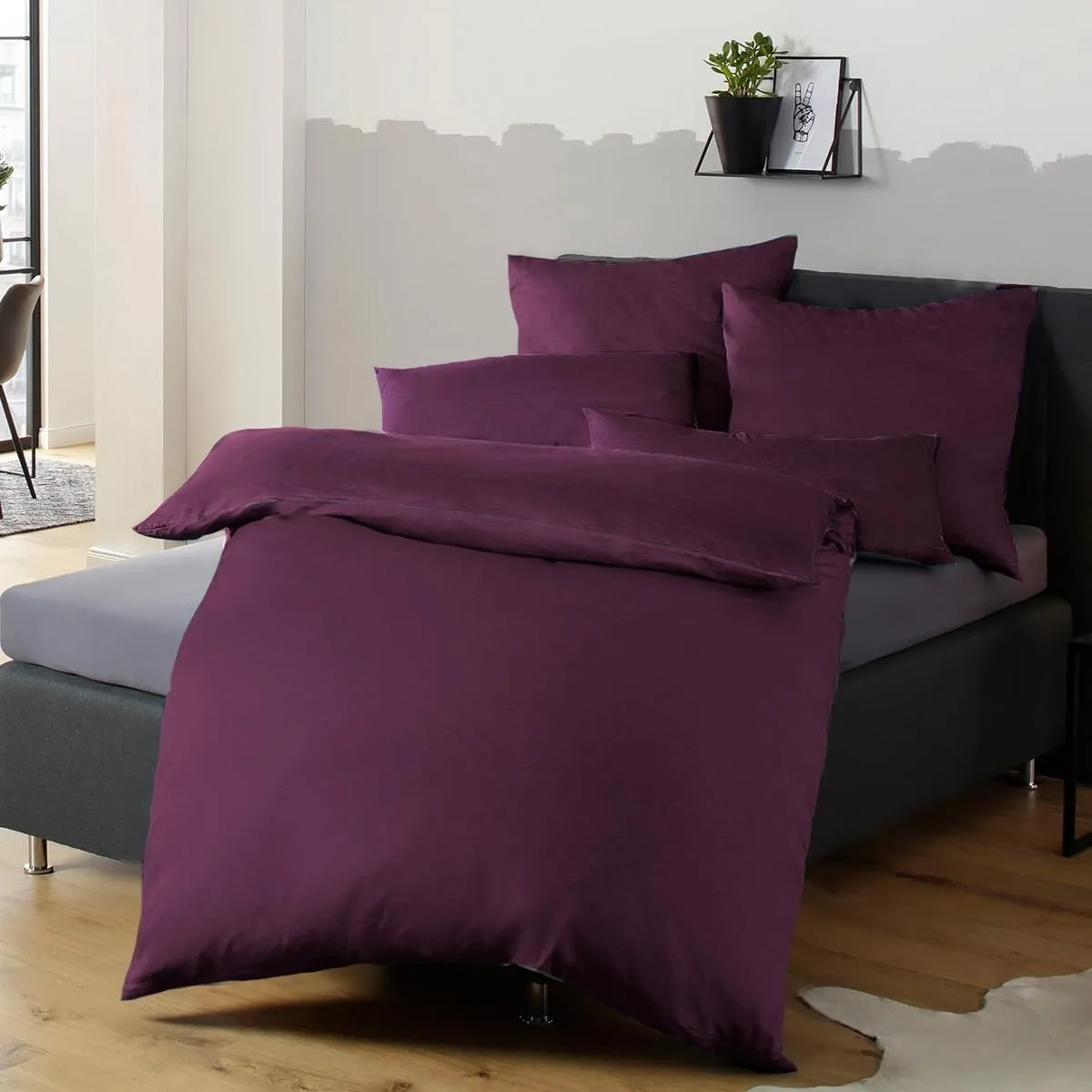Soifox Bettwäsche 155x220 Lila - Bettwäsche Sets aus Mikrofaser Bügelfrei & Knitterfrei - 1 mal Bettbezug + 1 mal 80x80…