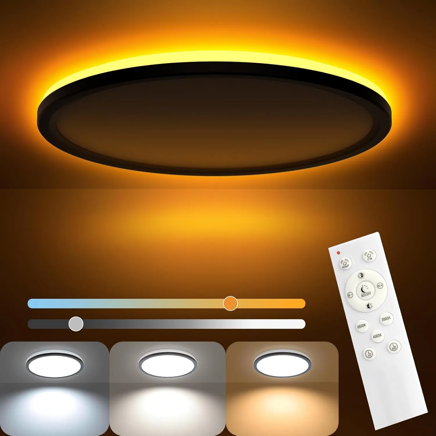 AmazeFan LED Ceiling Light Dimmable - 24 W 2400 LM Ceiling Light with Remote Control - 6 W Night Light Warm - LED Ceili…