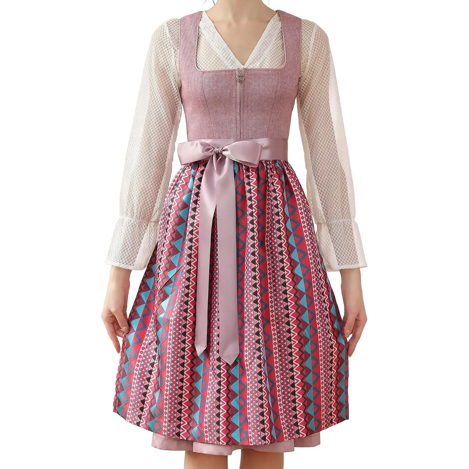 Dirndl Damen Midi Dirndlkleid Lang Trachtenkleid Trachtenrock 3 Teilig
