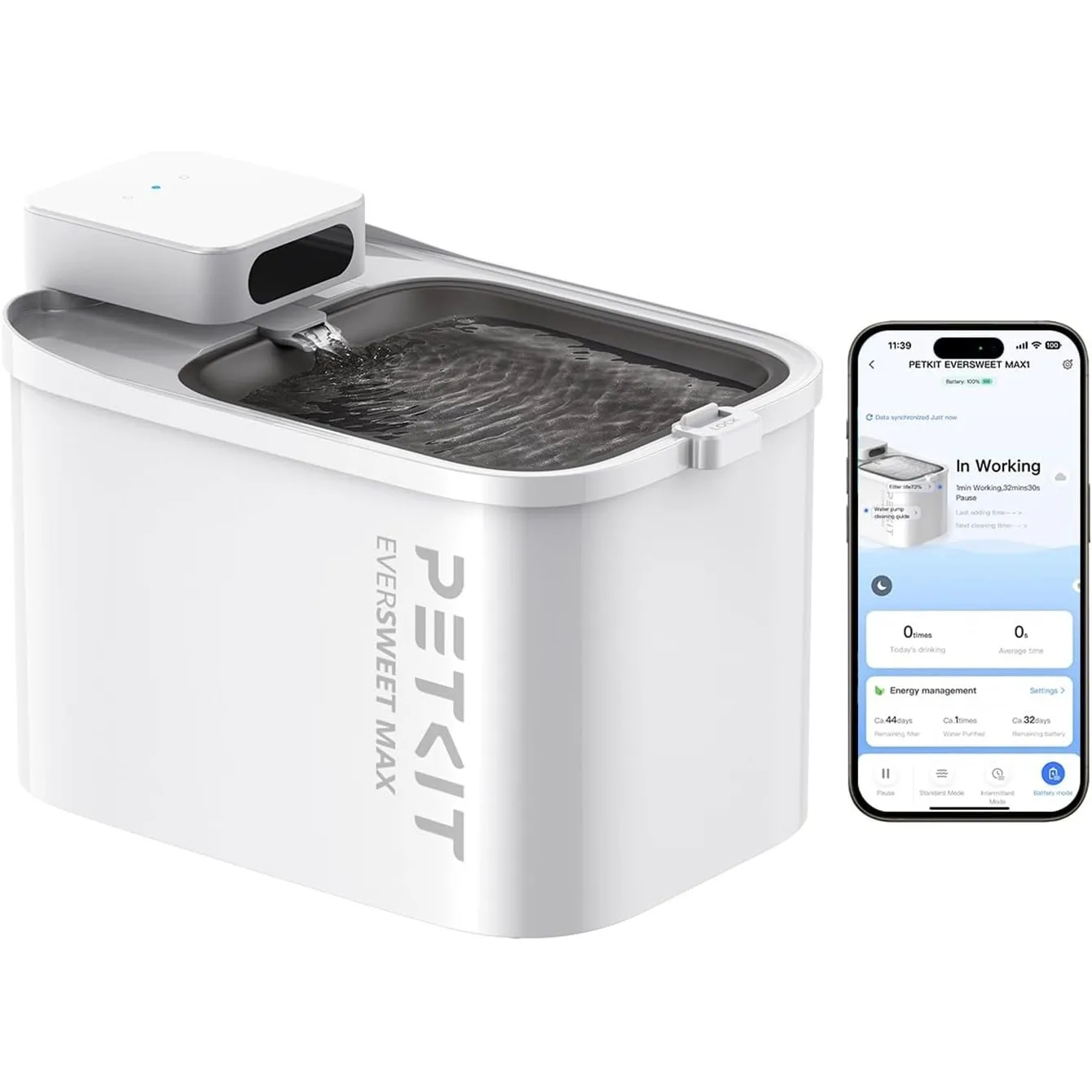 PETKIT Katzen Trinkbrunnen Kabellos, Hundewasserspender, 3L Katzen Hunde Wasserbrunnen, Intelligentes App-Steuerung,26d…