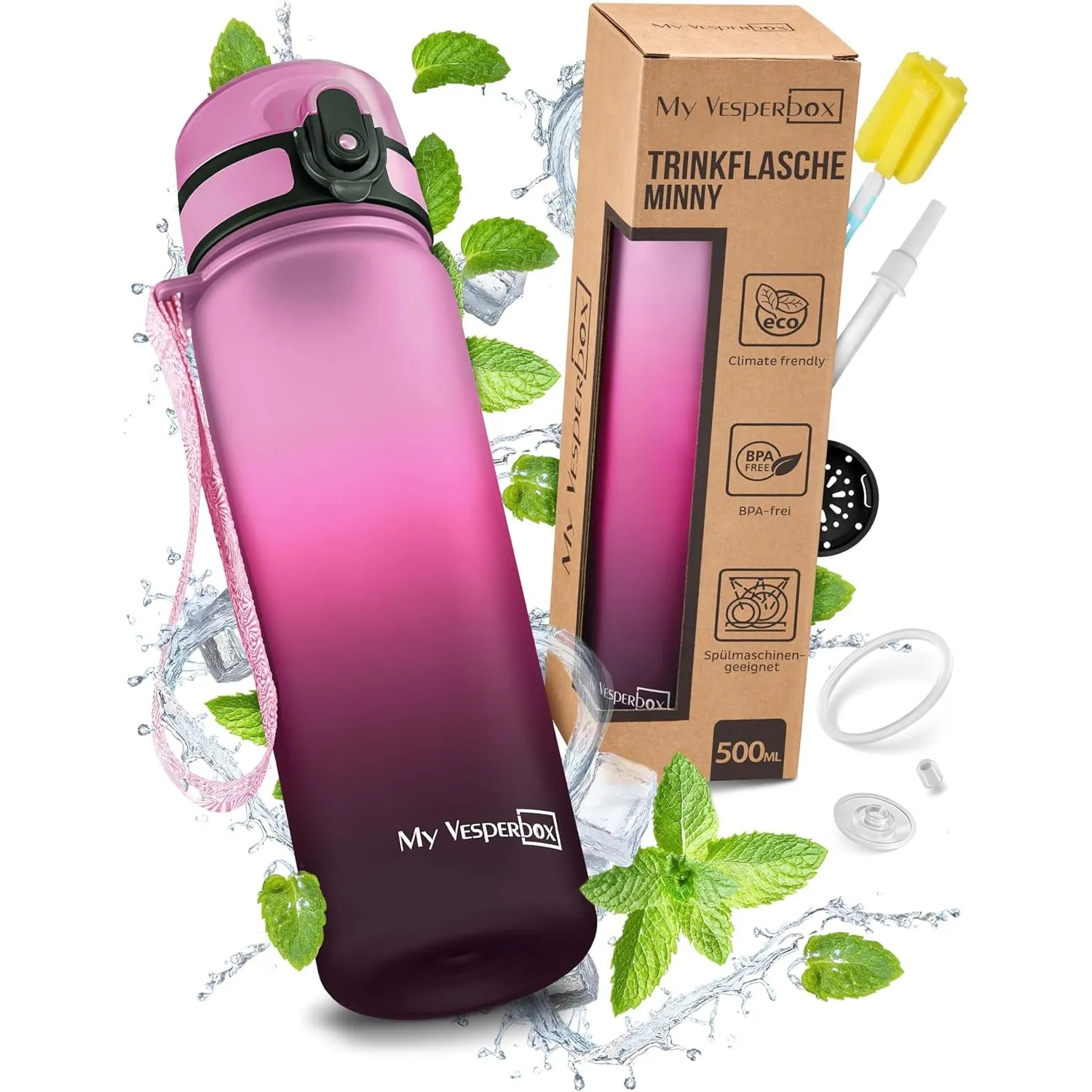 My Vesperbox® Trinkflasche Kinder [500ML] - Wasserflasche Kohlensäure Geeignet & Auslaufsicher - Water Bottle Kids - fü…