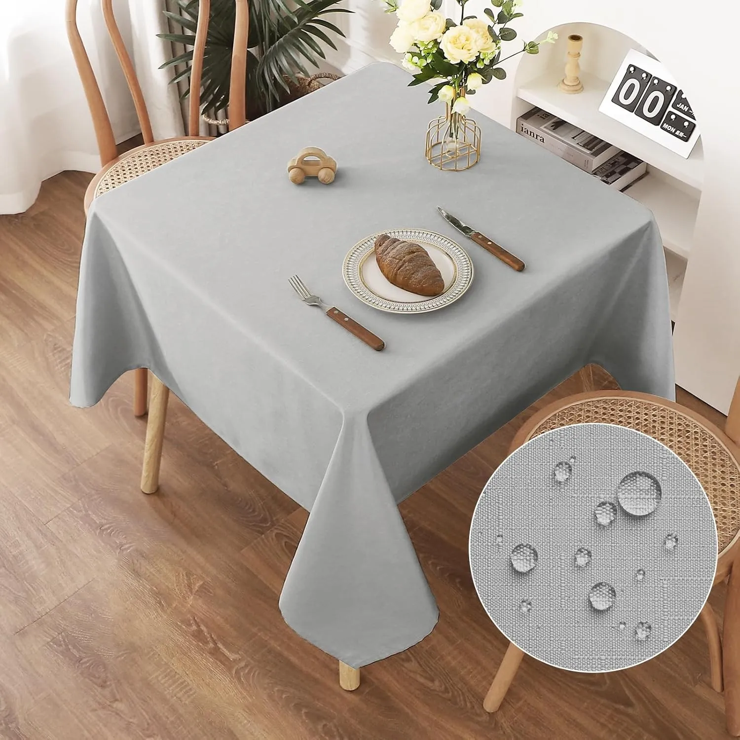 AooHome Tischdecke Abwaschbar, Hellgrau Tischdecken 120x120cm Leinen-Optik Tischtuch aus Polyester Wasserabweisend mit …