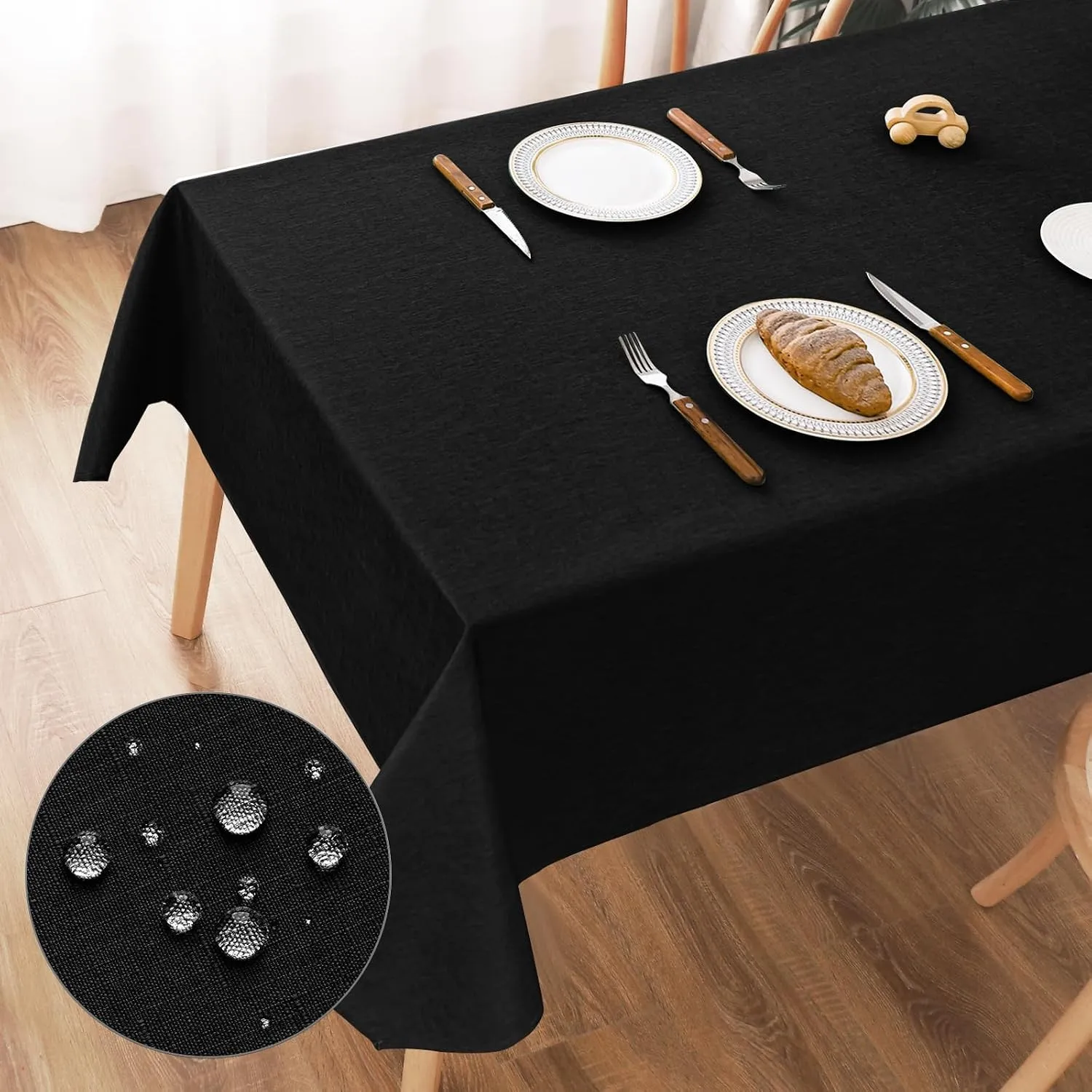 AooHome Tischdecke Abwaschbar, Schwarz Tischdecken 140x240cm Leinen-Optik Tischtuch aus Polyester Wasserabweisend mit L…