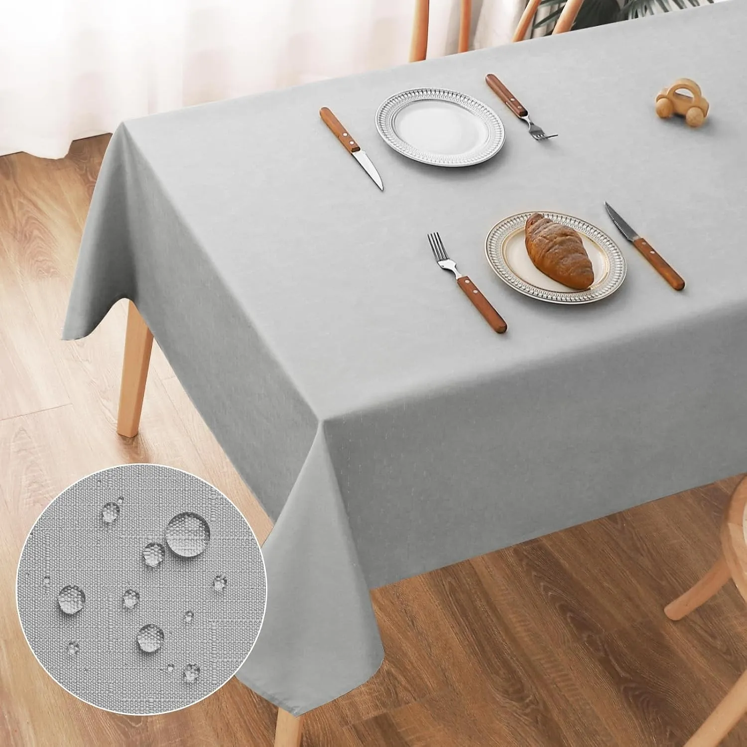 AooHome Tischdecke Abwaschbar, Hellgrau Tischdecken 135x180cm Leinen-Optik Tischtuch aus Polyester Wasserabweisend mit …
