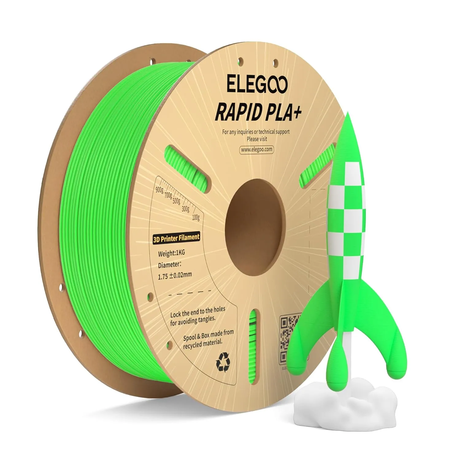 ELEGOO High Speed PLA+ Filament 1.75mm Grün 1 KG, Rapid PLA Plus 3D Drucker Speedy Filament, 600 mm/s Hochgeschwindigke…