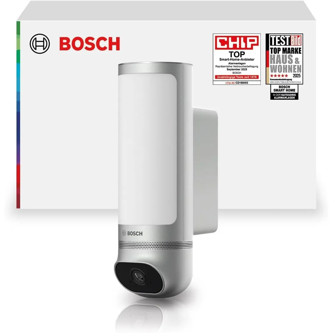 Bosch Smart Home Außenkamera II, Überwachungskamera Außen, 1080p Full-HD Auflösung mit integrierter Alarmsirene und Des…