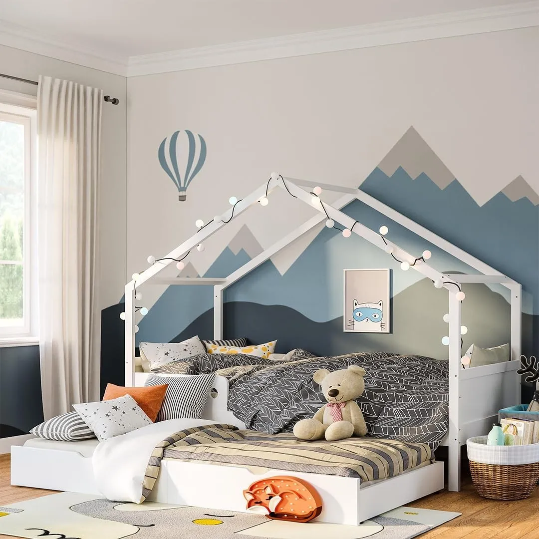 Bellabino Bela Kinderbett 90x200 cm, mit Gästebett, in Weiß, Hausbett