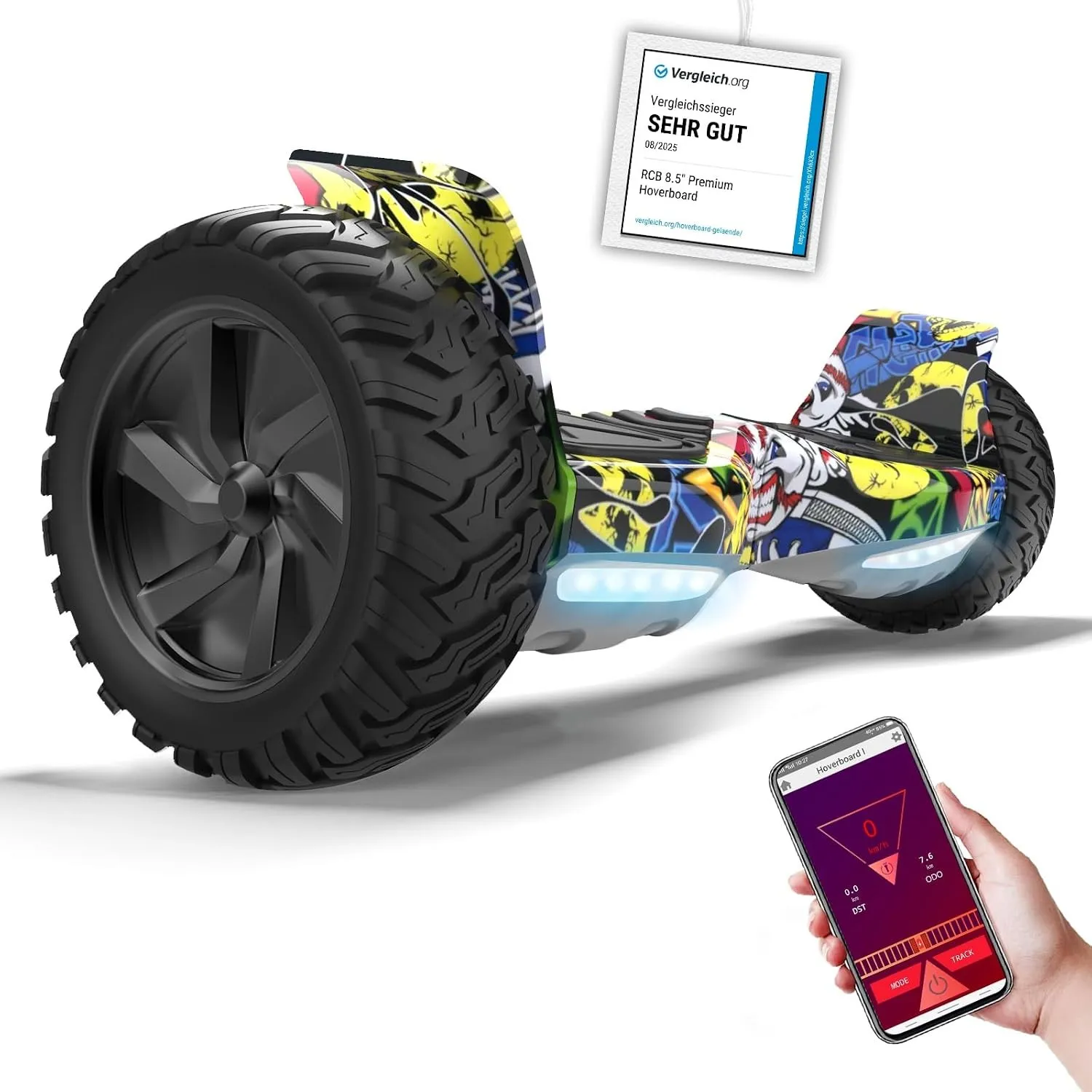 RCB 8.5" Premium Offroad Hoverboard, APP Steuerfunktion,Integrierte LED-Bluetooth mit Leistungsstarkem Motor,Elektro al…