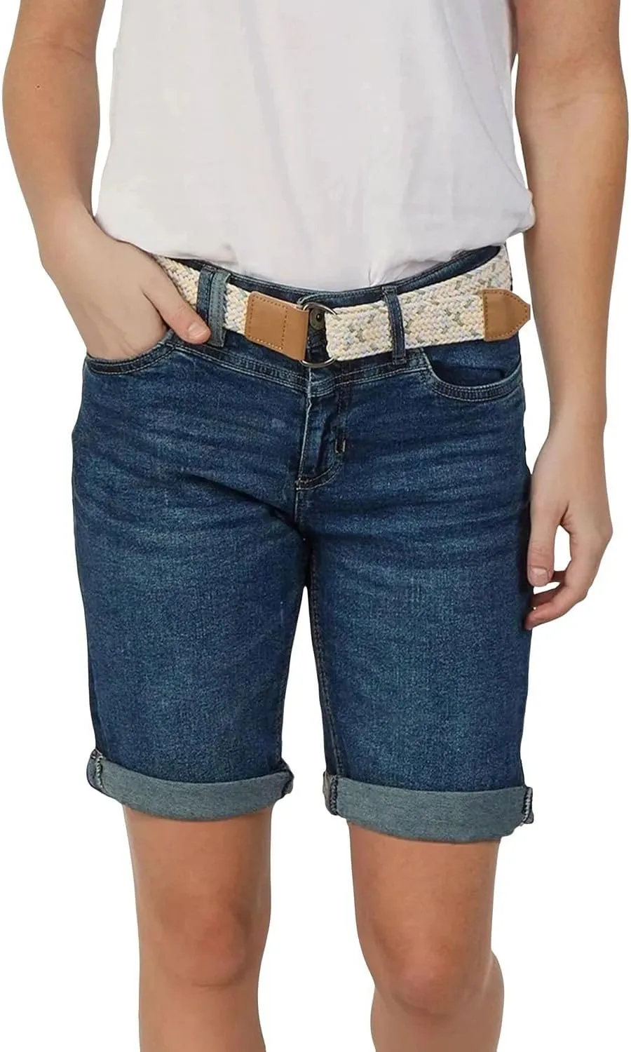DENIMFY Jeans Shorts Damen mit Gürtel Regular Fit DFLena Kurze Hose Short Sommer Denim Stretch Basic Einfarbig Blau S M…